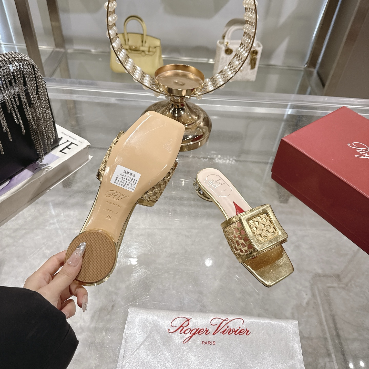 Roger Vivier Gold Woven Mules with Square Buckle Embellishment 10 i1743408378924 1809 0 8