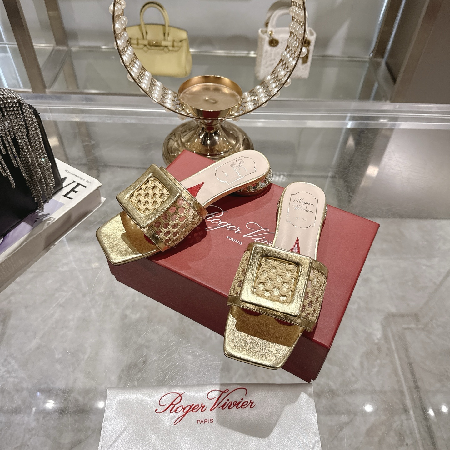 Roger Vivier Gold Woven Mules with Square Buckle Embellishment 2 i1743408378949 4020 0 5