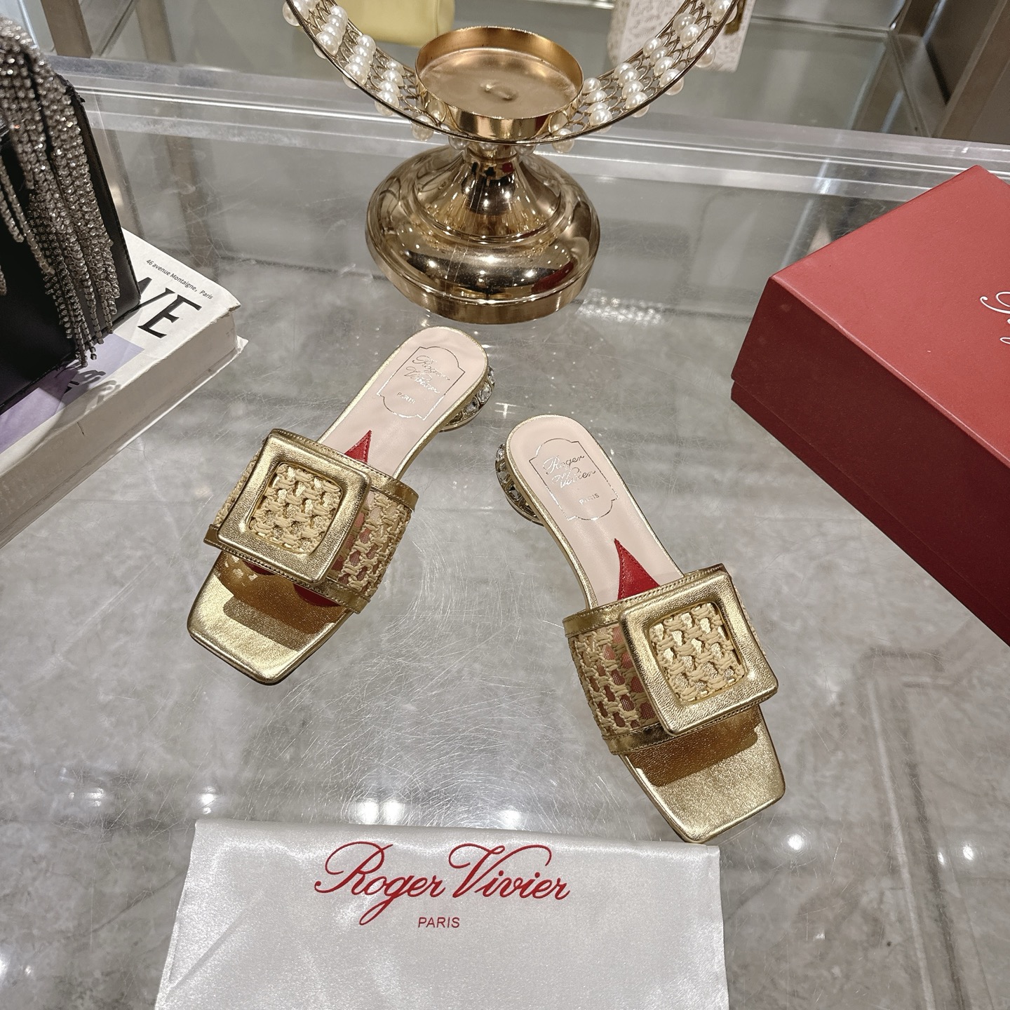 Roger Vivier Gold Woven Mules with Square Buckle Embellishment 4 i1743408381016 5823 0 1