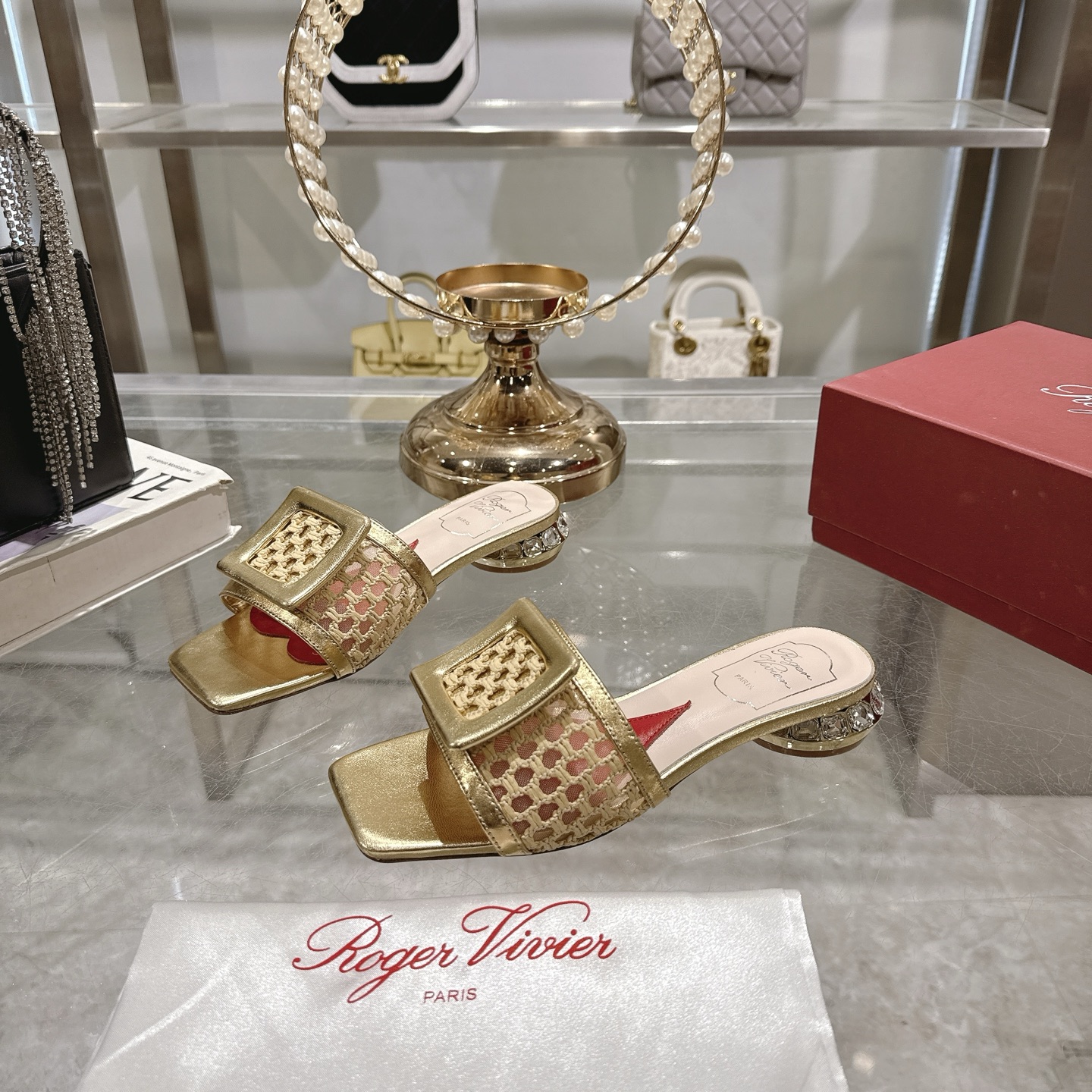 Roger Vivier Gold Woven Mules with Square Buckle Embellishment 7 i1743408381106 3871 0 4