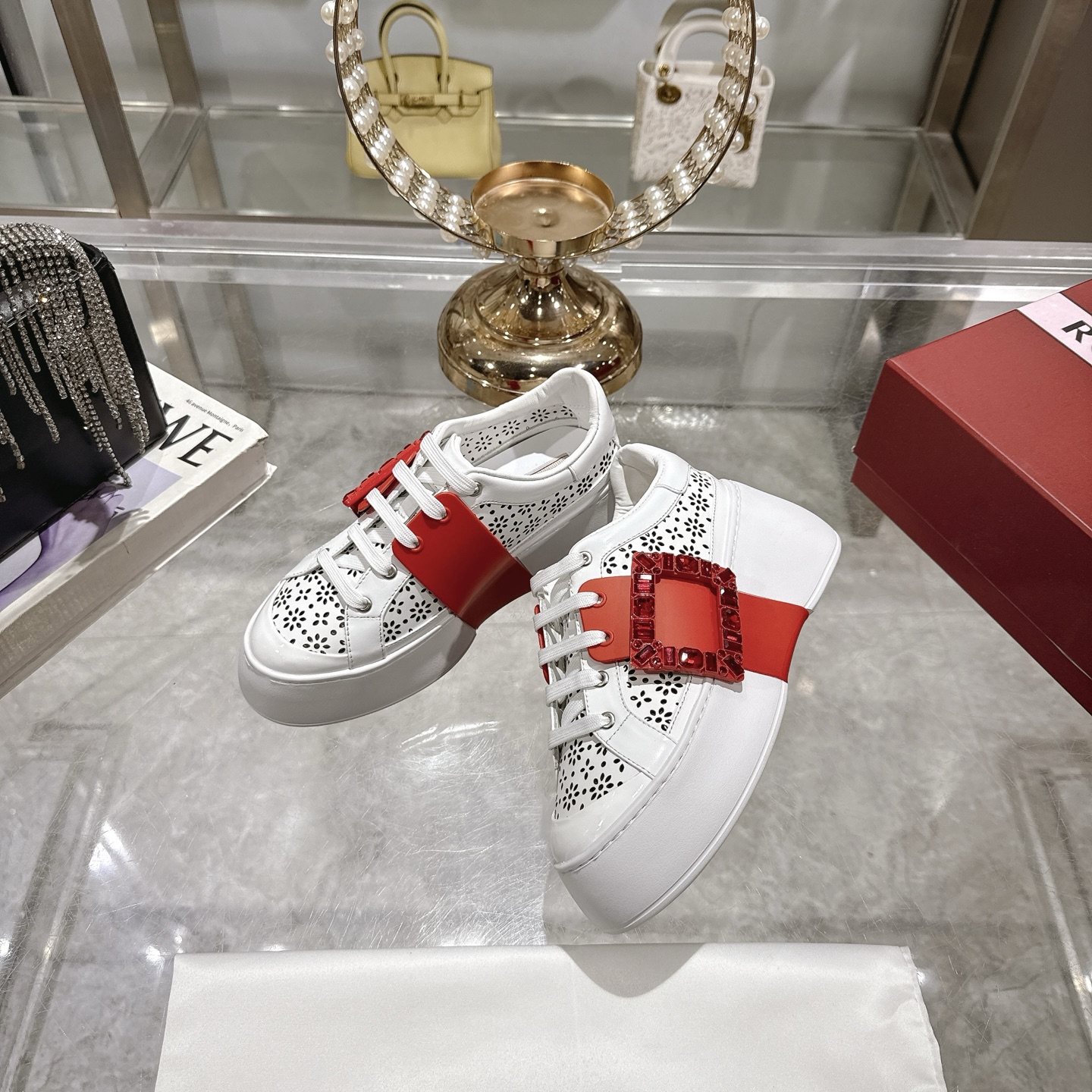 RV-Inspired White Leather Sneakers with Crystal Buckle and Platform Sole 6 i1743834066549 9451 0 3