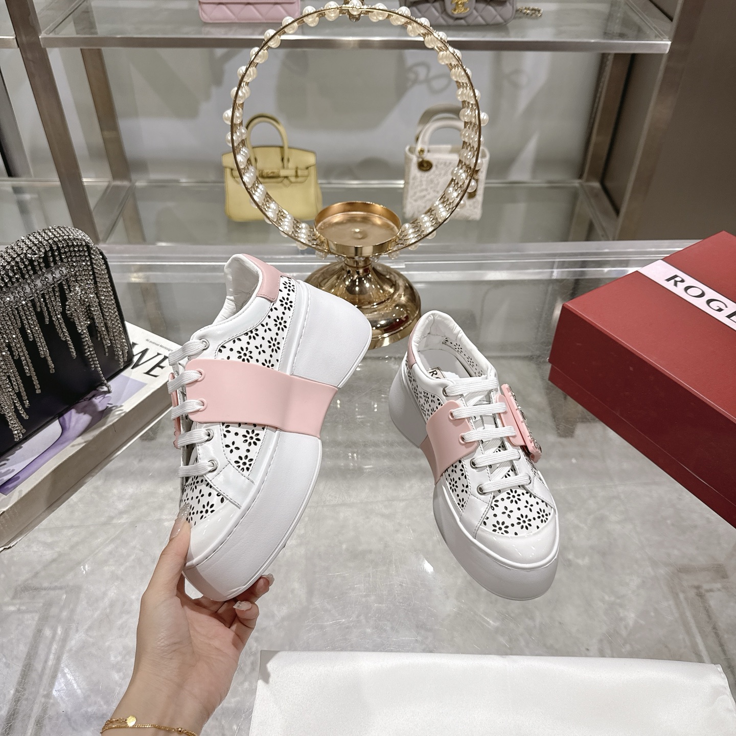 RV Inspired Crystal Buckle Sneakers - White Leather Platform Fashion Sneakers 7 i1743834096540 9790 0 4