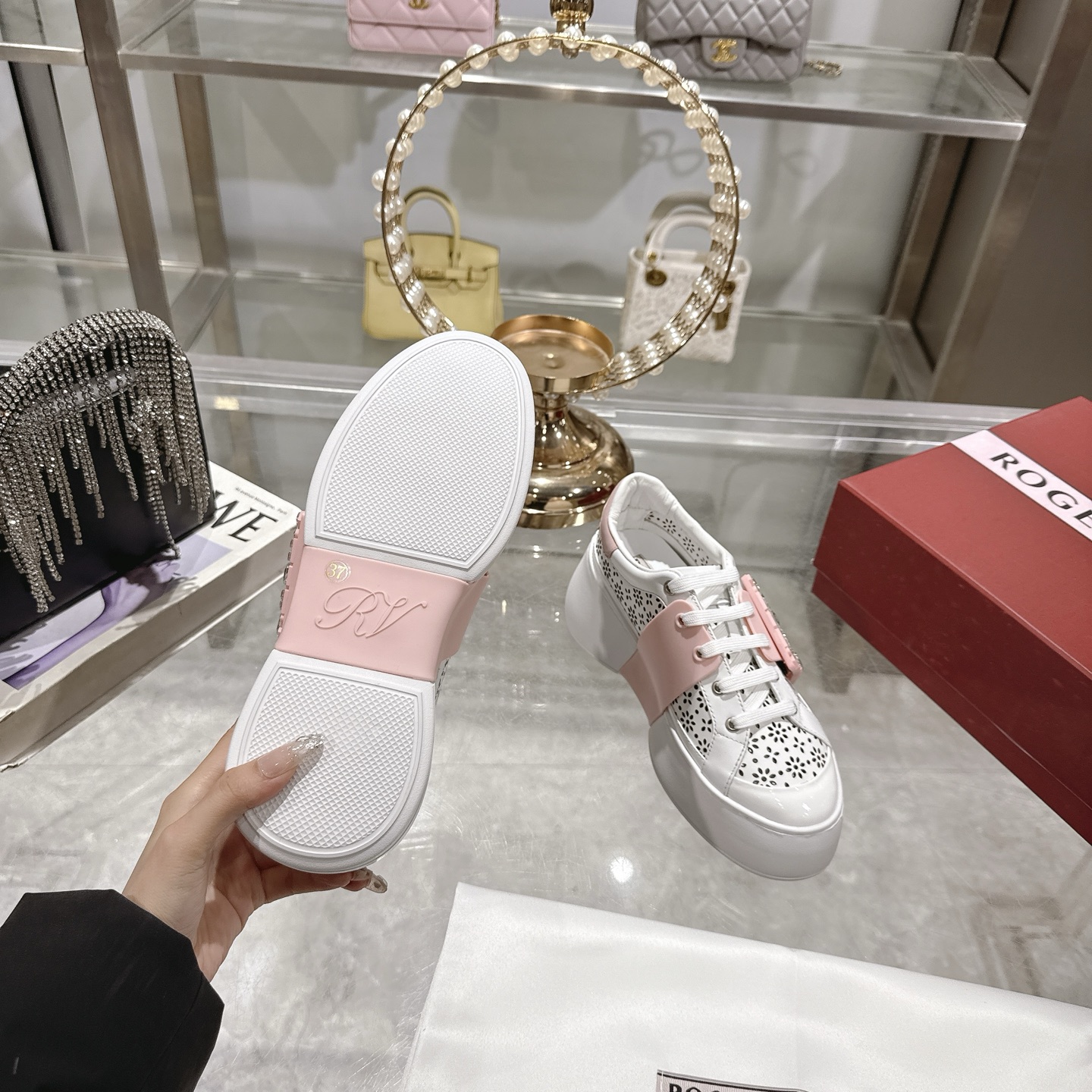 RV Inspired Crystal Buckle Sneakers - White Leather Platform Fashion Sneakers 10 i1743834097312 3765 0 8
