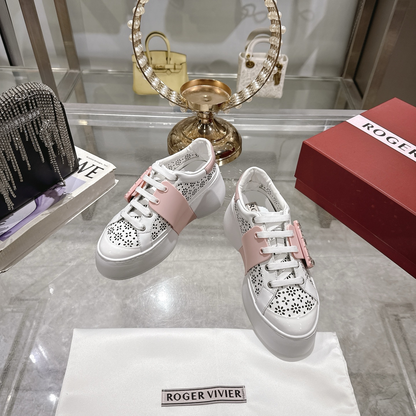 RV Inspired Crystal Buckle Sneakers - White Leather Platform Fashion Sneakers 4 i1743834100402 1327 0 1