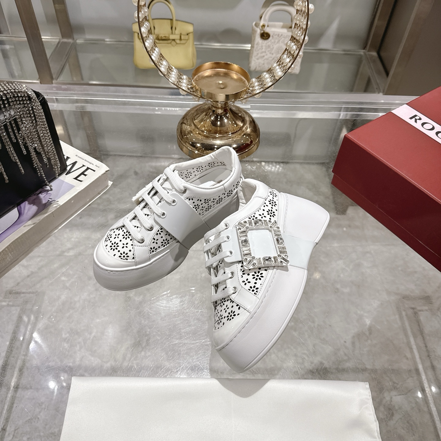 Roger Vivier Women's Viv' Run Strass Buckle Leather Sneakers White 7 i1743834354254 7151 0 5