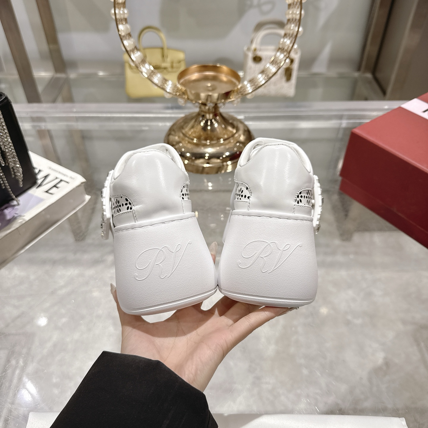 Roger Vivier Women's Viv' Run Strass Buckle Leather Sneakers White 8 i1743834354664 2373 0 6