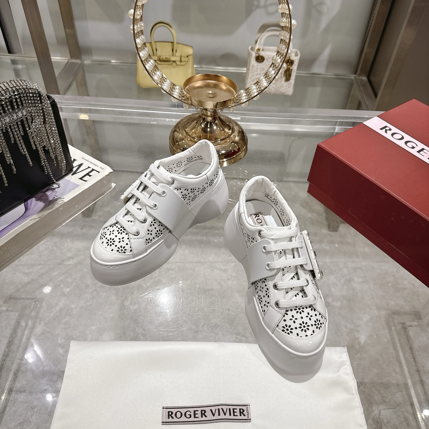 Roger Vivier Women's Viv' Run Strass Buckle Leather Sneakers White 4 i1743834377916 4214 0 1