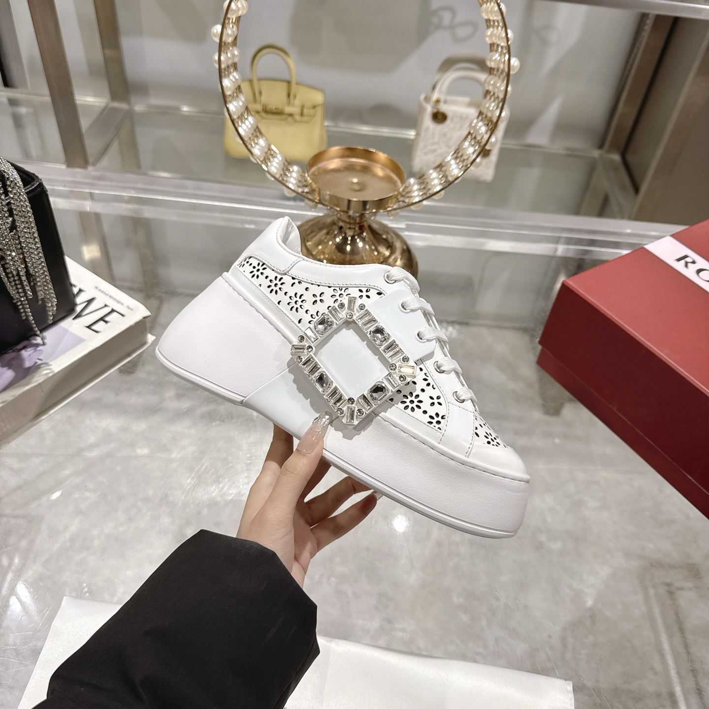 Roger Vivier Women's Viv' Run Strass Buckle Leather Sneakers White 6 i1743834403657 5553 0 3