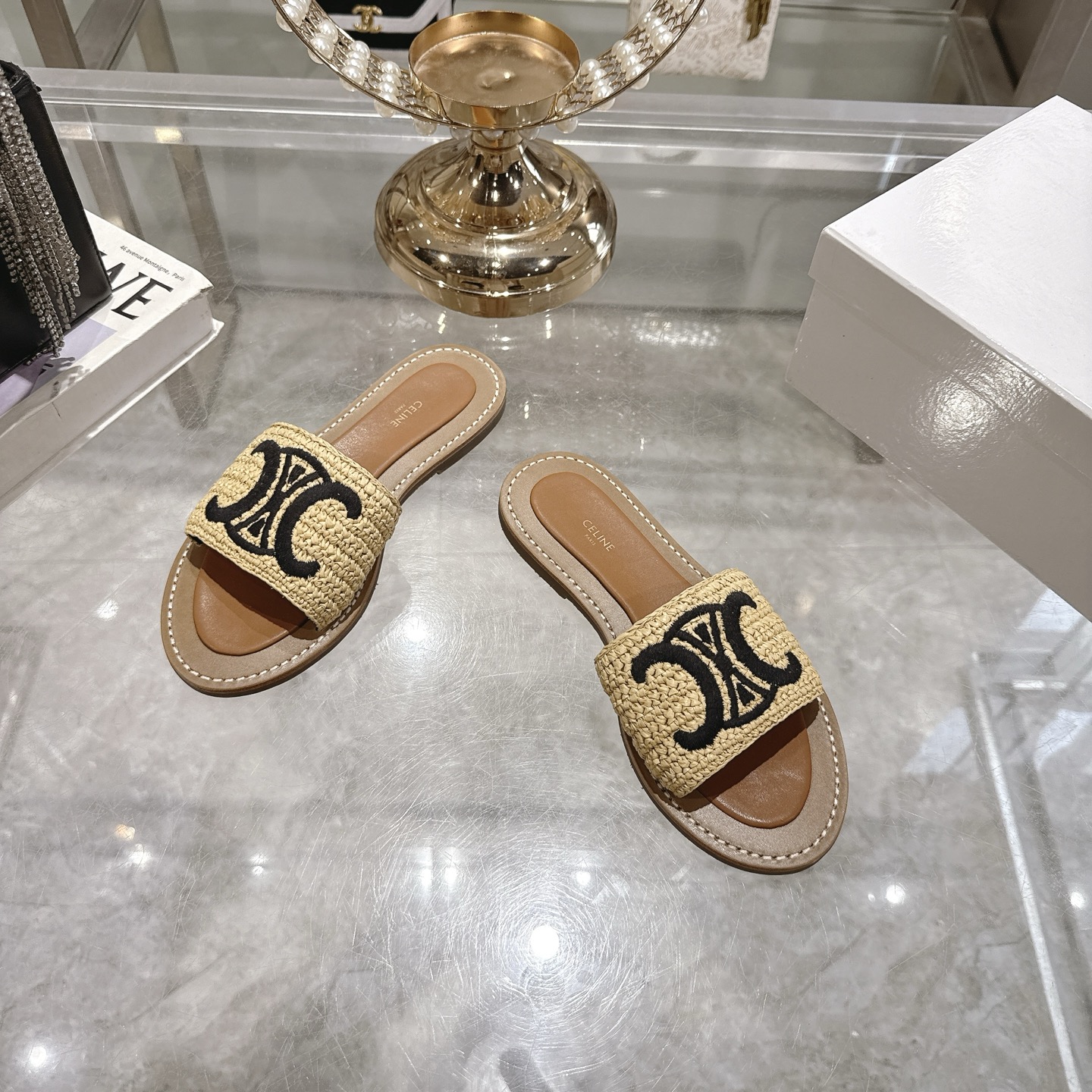 Celine Women's Raffia Embroidered Logo Slip-On Sandals 3 i1744806418988 2974 0 1