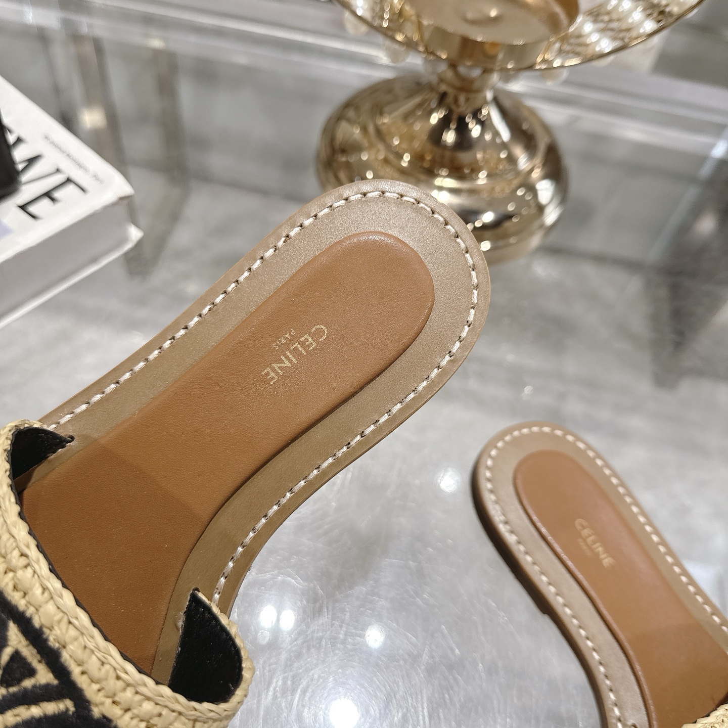 Celine Women's Raffia Embroidered Logo Slip-On Sandals 8 i1744806419087 1619 0 6