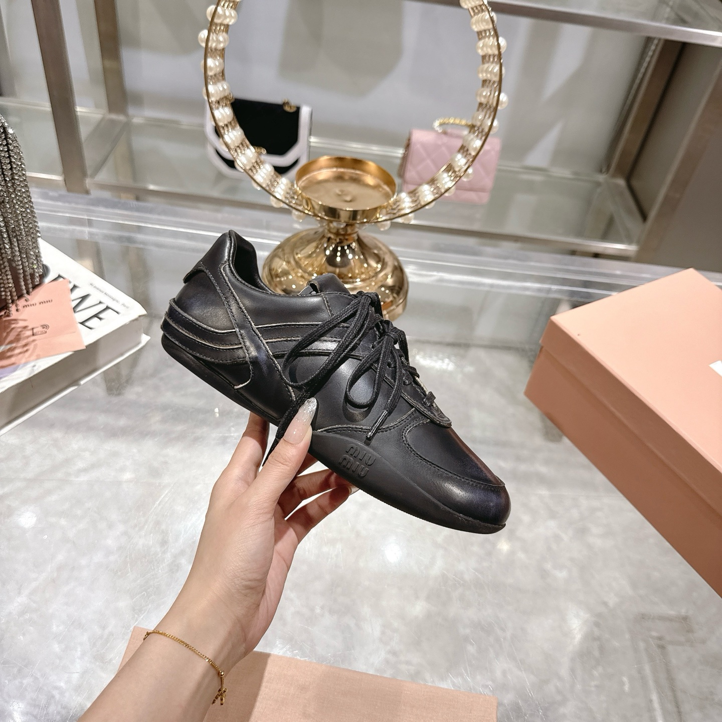Miu Miu Leather Distressed German Sneakers Casual Shoes 1 Miu Miu Leather Distressed German Sneakers Casual Shoes
