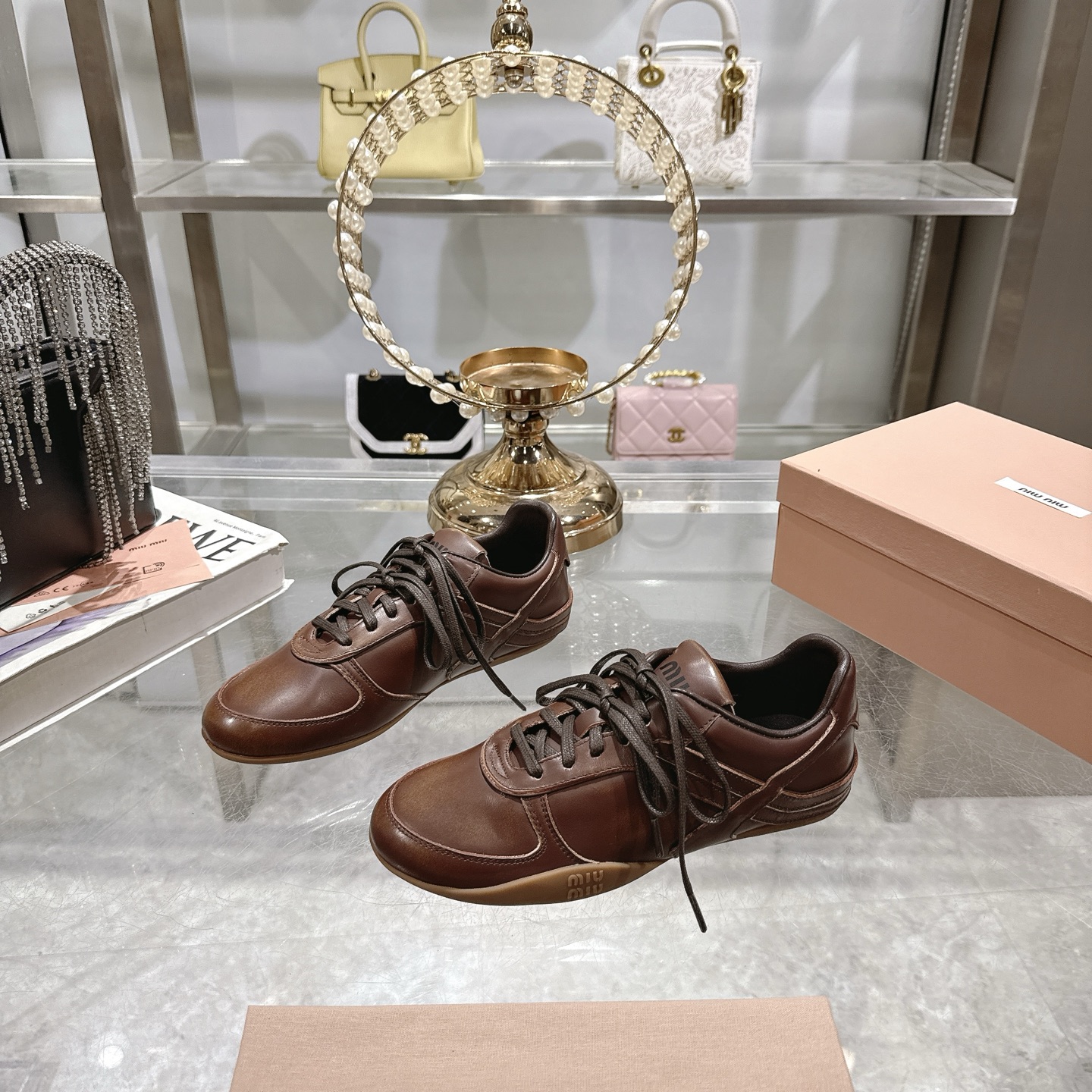 Miu Miu Women's Distressed Leather Low-Top Sneakers, Lace-Up Casual Shoes 5 i1744869908532 7368 0 2