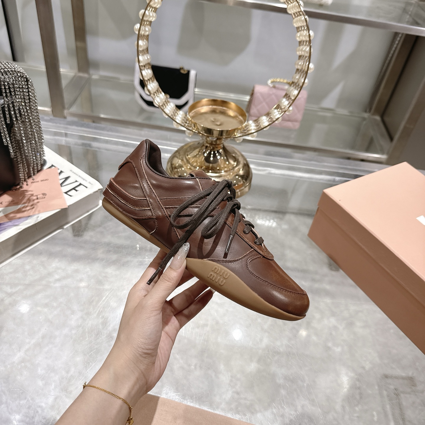 Miu Miu Women's Distressed Leather Low-Top Sneakers, Lace-Up Casual Shoes 2 i1744869908564 8 0 4
