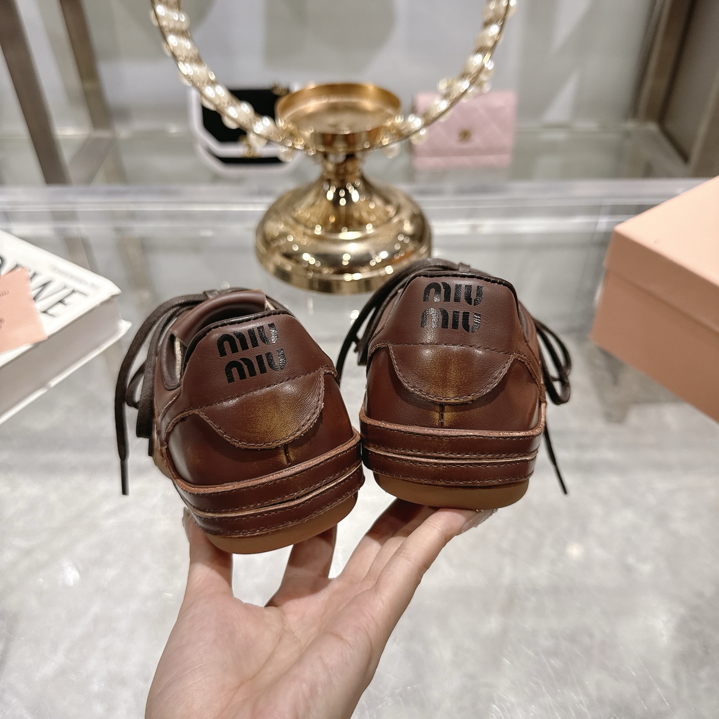Miu Miu Women's Distressed Leather Low-Top Sneakers, Lace-Up Casual Shoes 9 i1744869909919 9649 0 7