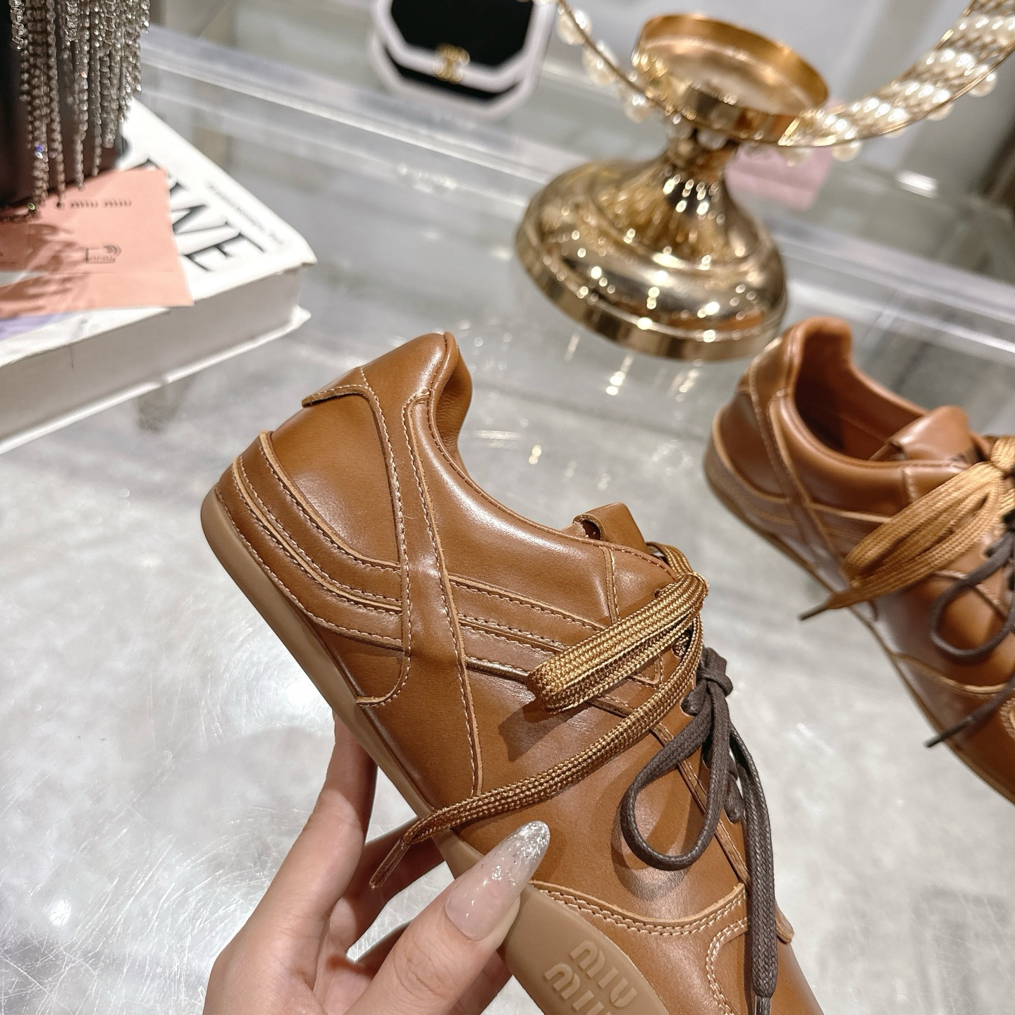 Miu Miu Women's 25ss Distressed Leather German Casual Sneakers 8 i1744869936966 2616 0 6