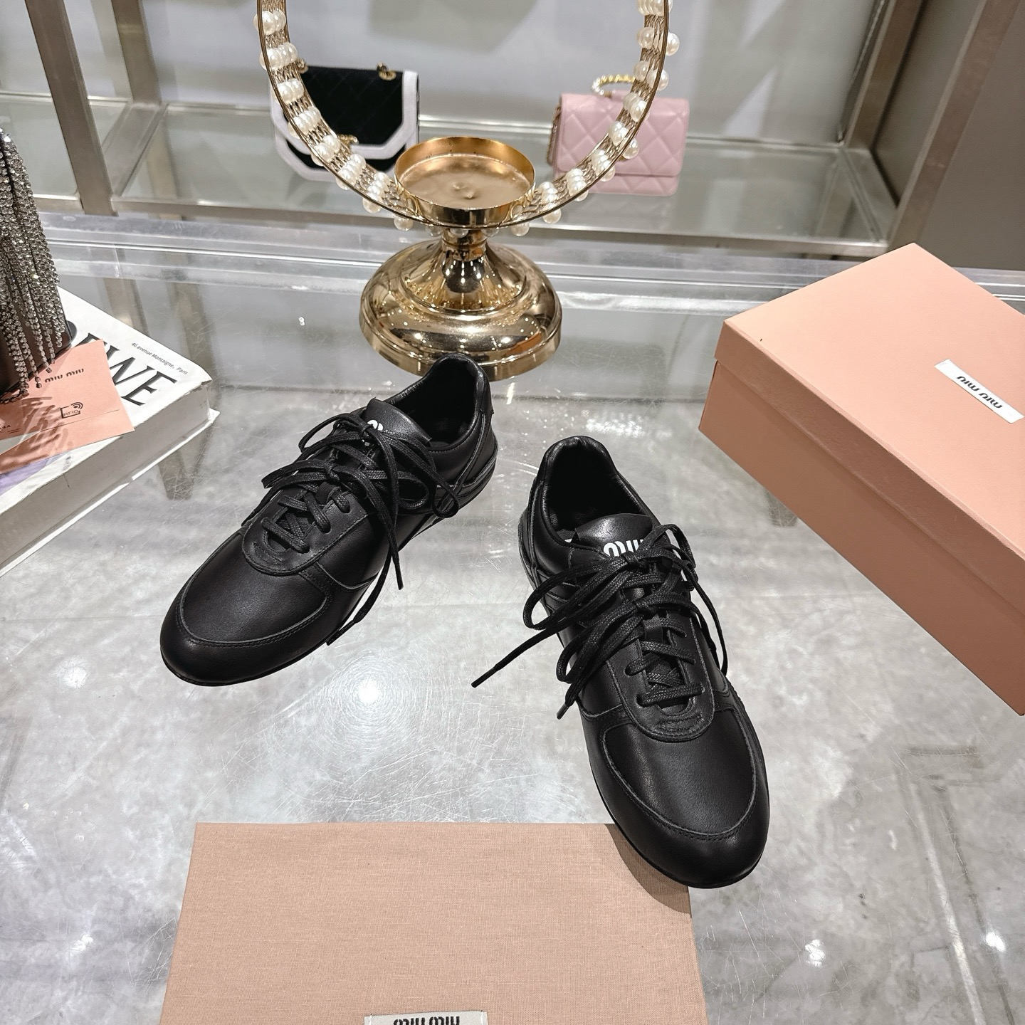 Miu Miu Leather Distressed German Army Trainers Sneakers, Black 4 i1744869974226 7798 0 1