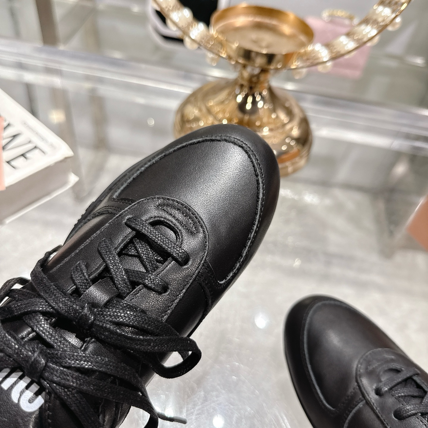 Miu Miu Leather Distressed German Army Trainers Sneakers, Black 10 i1744869974251 7514 0 8