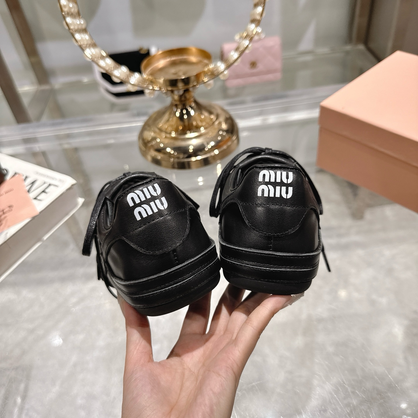 Miu Miu Leather Distressed German Army Trainers Sneakers, Black 9 i1744869974269 4562 0 7