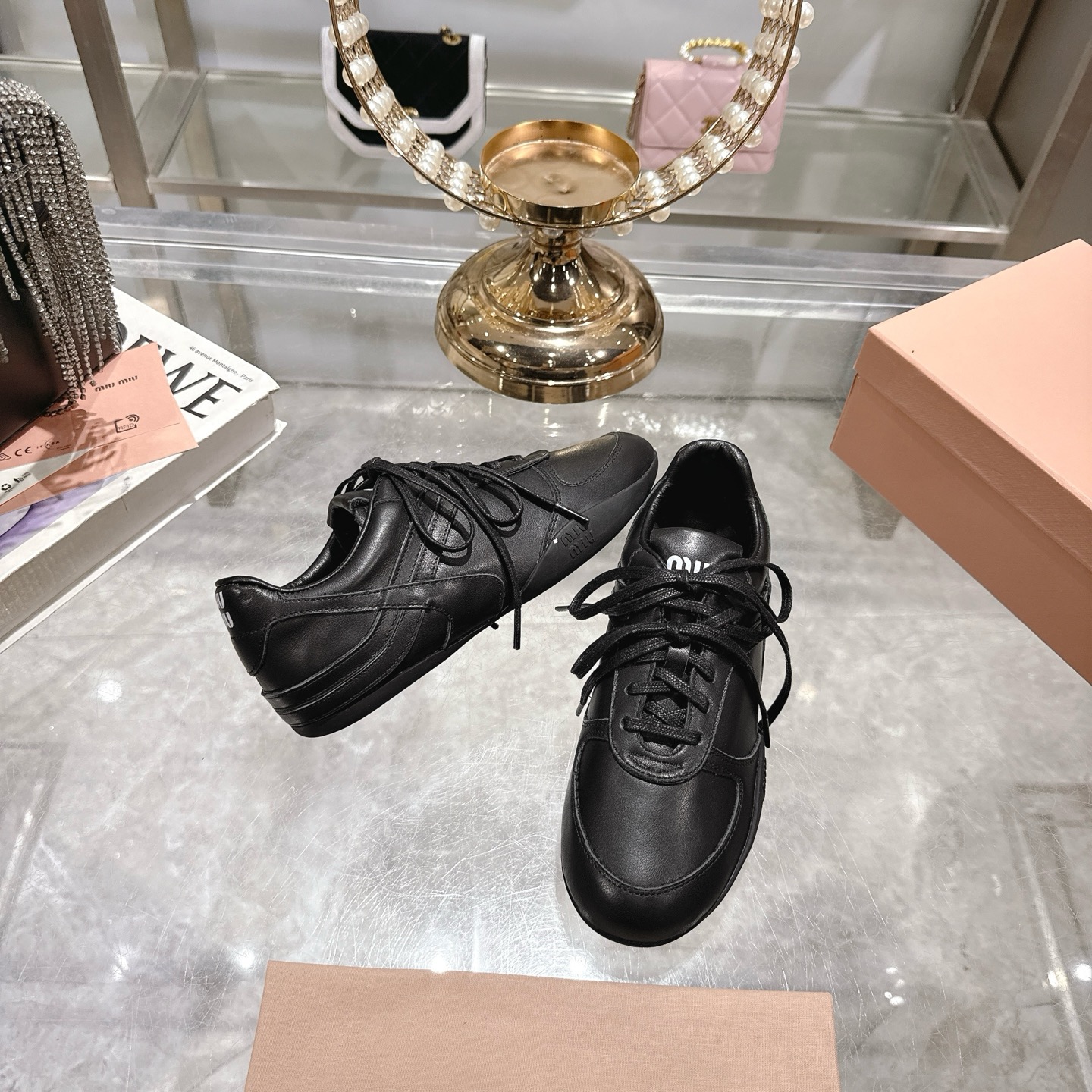 Miu Miu Leather Distressed German Army Trainers Sneakers, Black 7 i1744869976746 4644 0 5