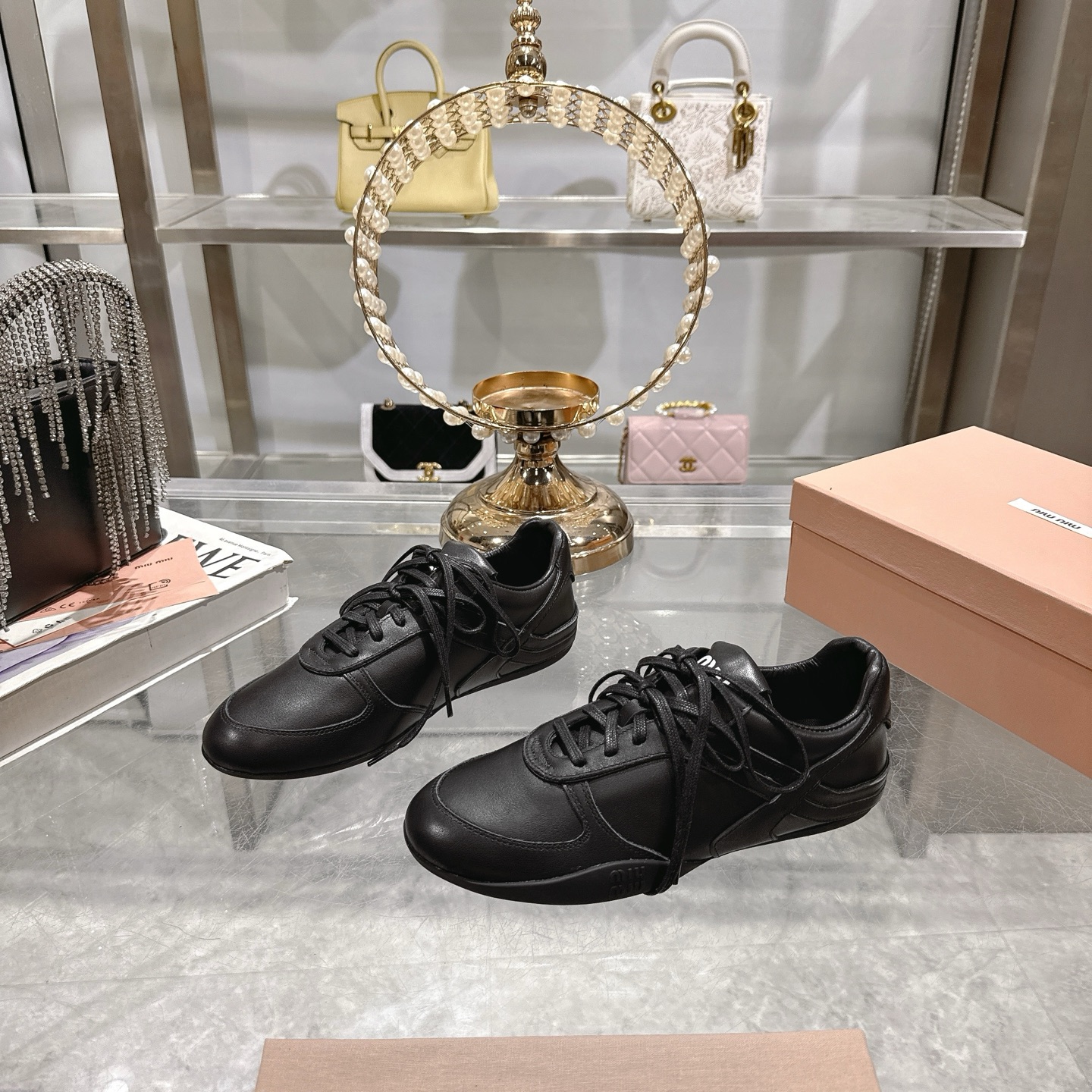 Miu Miu Leather Distressed German Army Trainers Sneakers, Black 5 i1744869976754 3158 0 2