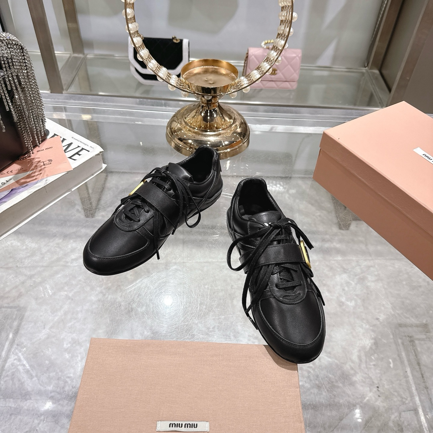Miu Miu Women's Leather Lace-Up Sneakers with Buckle Detail - Black 4 i1744870275086 2972 0 1