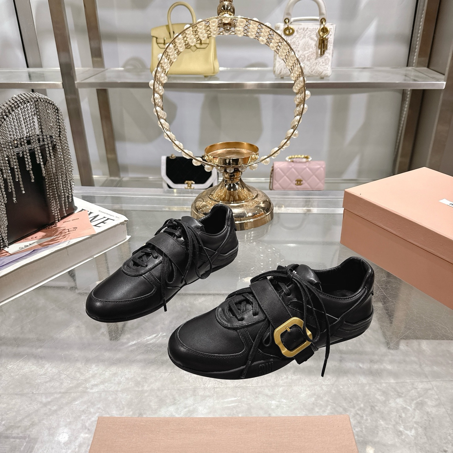Miu Miu Women's Leather Lace-Up Sneakers with Buckle Detail - Black 5 i1744870275093 4158 0 2