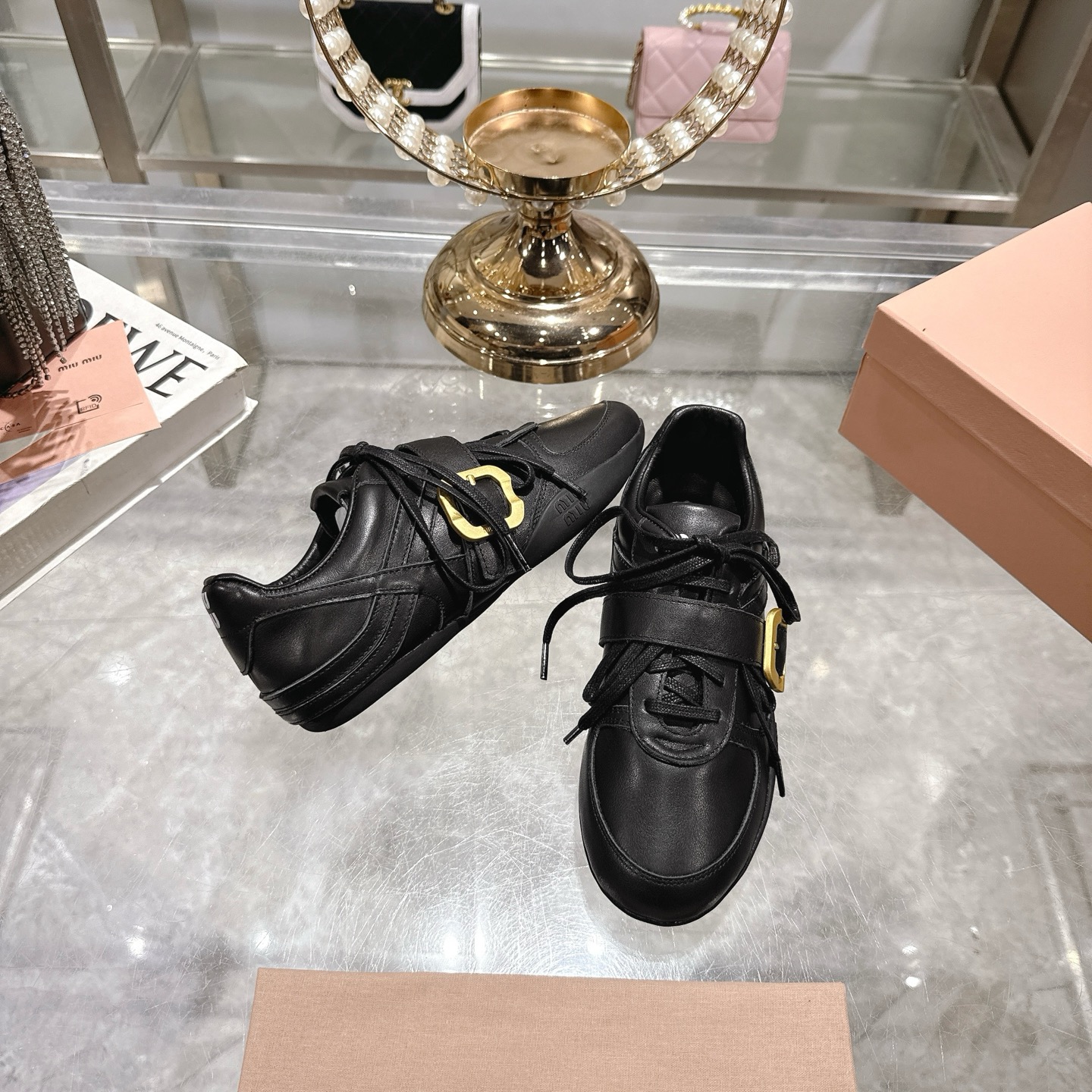 Miu Miu Women's Leather Lace-Up Sneakers with Buckle Detail - Black 7 i1744870276285 948 0 5