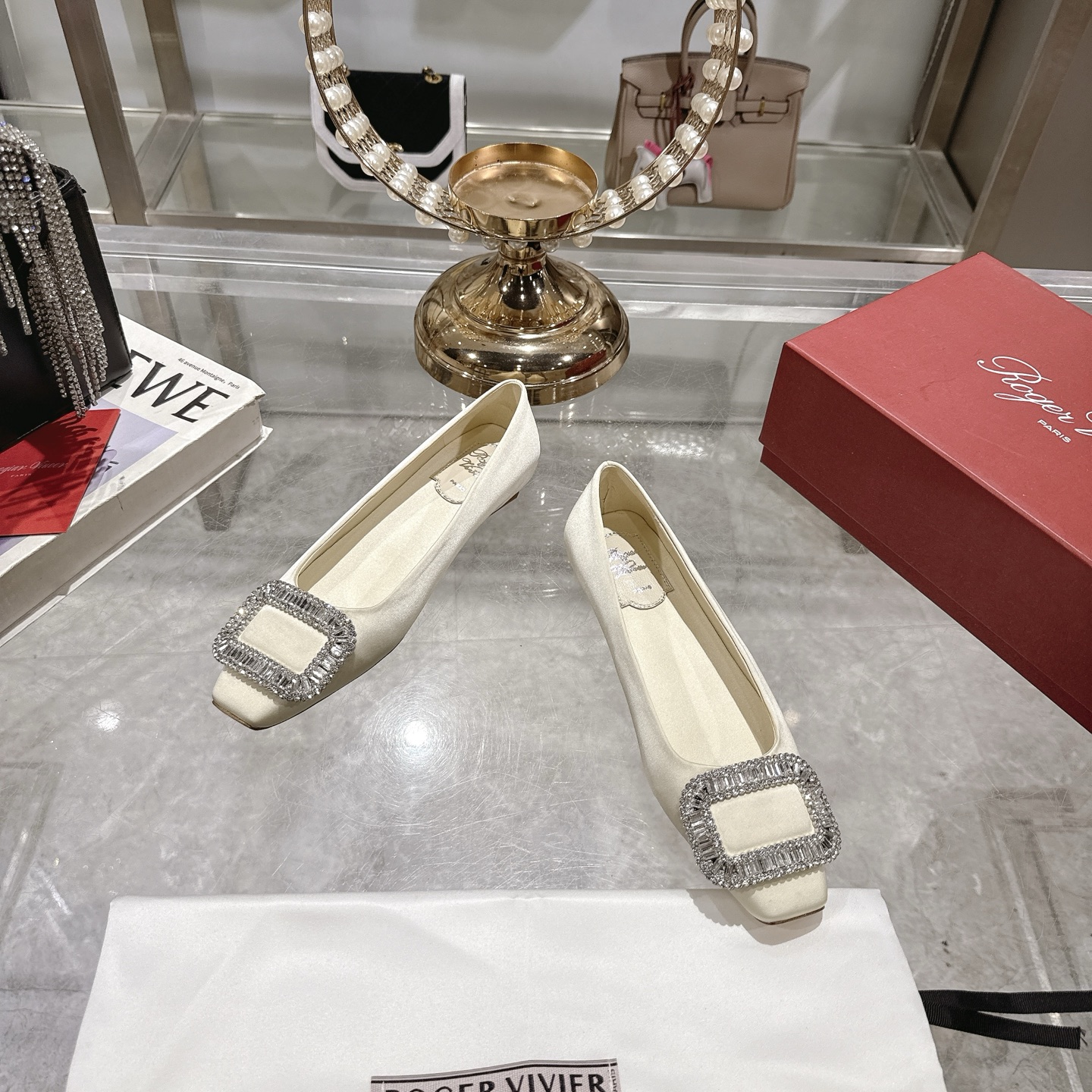 Roger Vivier Bell Vivier Silk Satin Crystal Buckle Women's Ballet Flats 1 Roger Vivier Bell Vivier Silk Satin Crystal Buckle Women's Ballet Flats