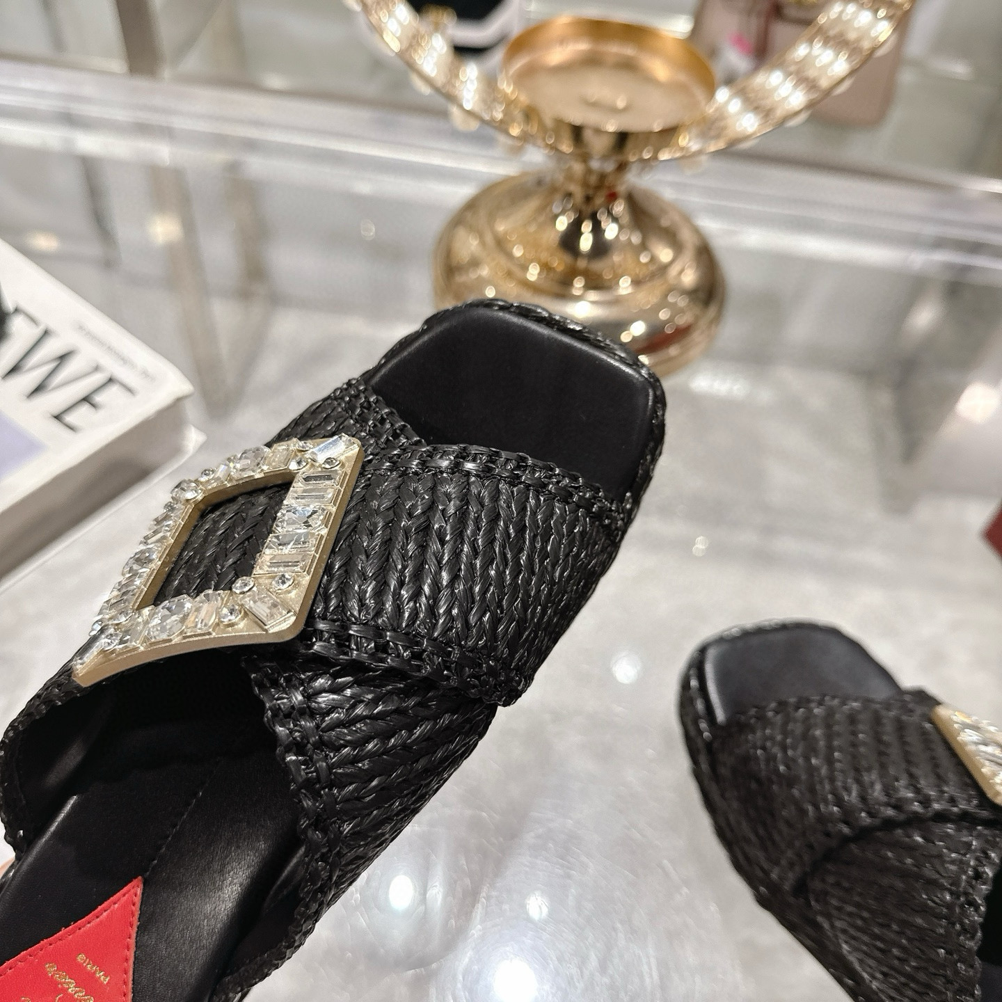 Raffia Platform Sandals with Crystal Buckle Embellishment for Women 8 i1744874281817 3476 0 6