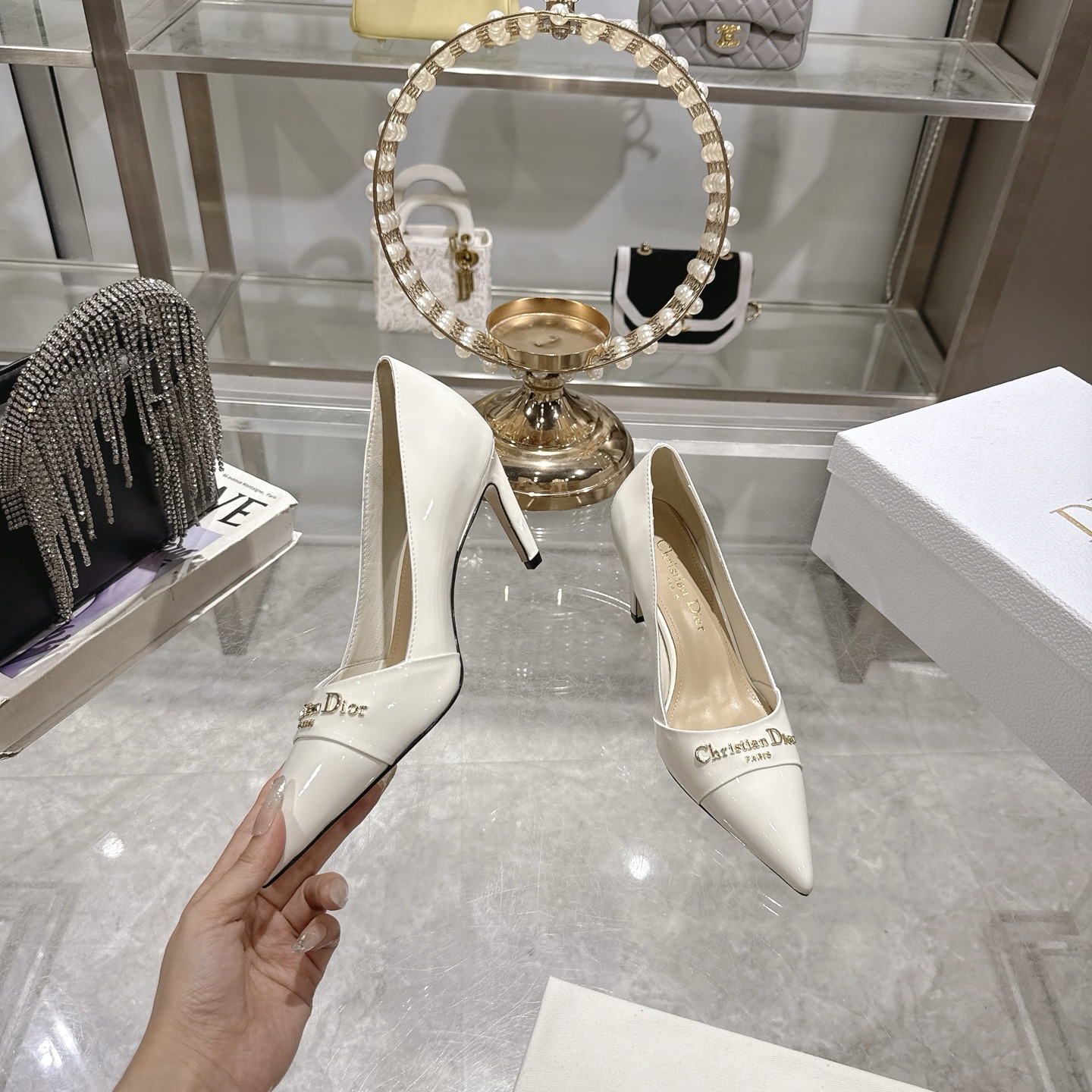 Dior D-My Cream Leather Pointed-Toe Heels with Gold-Tone 'Dior Paris' Logo 5 i1745298897171 6113 0 2