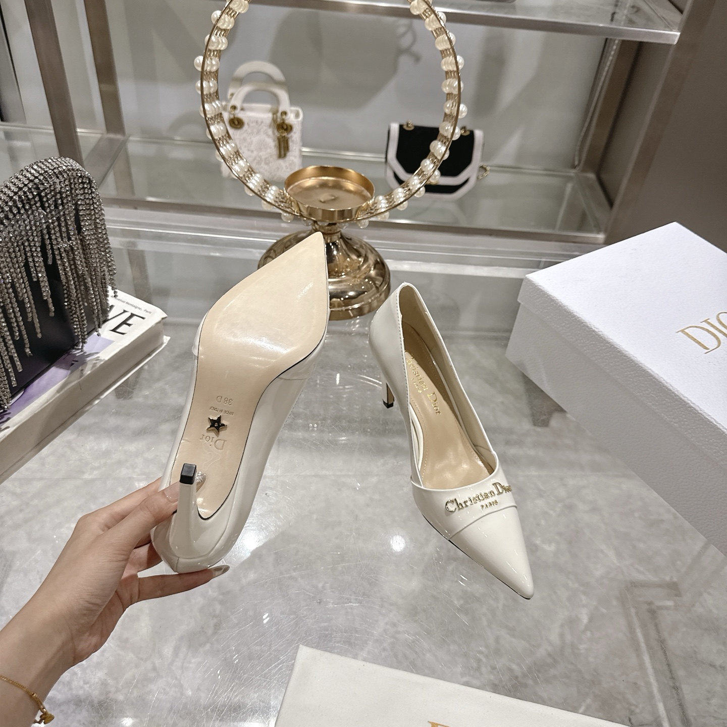 Dior D-My Cream Leather Pointed-Toe Heels with Gold-Tone 'Dior Paris' Logo 10 i1745298898846 4374 0 8