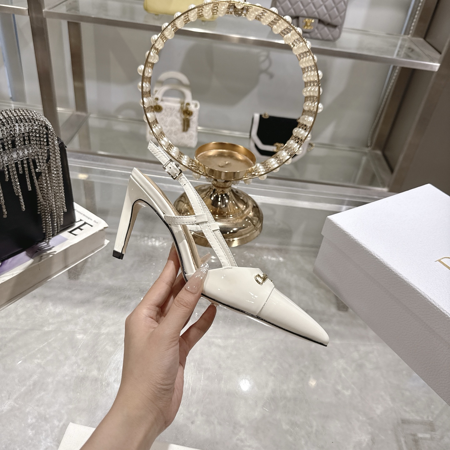 Dior D-My Slingback Pumps, Patent Leather Pointed-Toe Heels 6 i1745301039207 4992 0 3