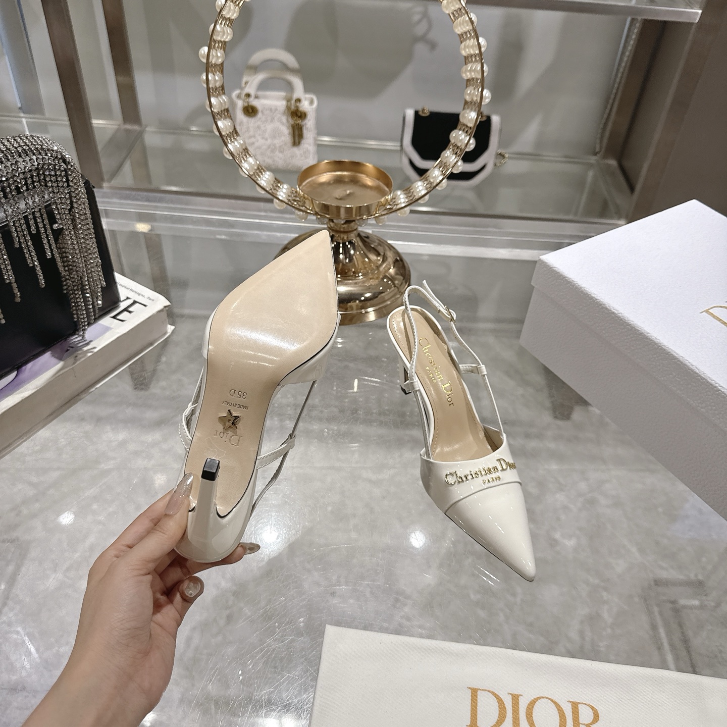 Dior D-My Slingback Pumps, Patent Leather Pointed-Toe Heels 10 i1745301042758 4482 0 8