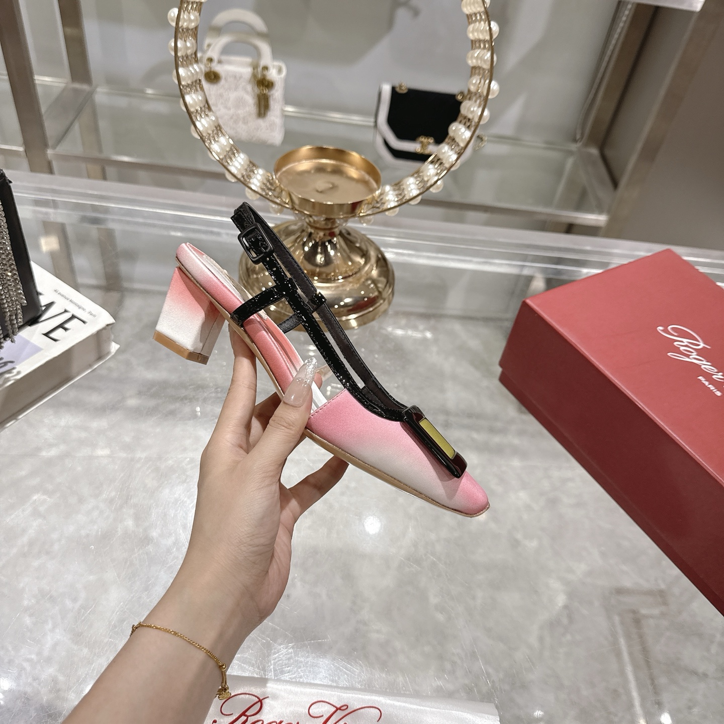 Roger Vivier Slingback Heels with Block Heel and Iconic Buckle 1 Roger Vivier Slingback Heels with Block Heel and Iconic Buckle