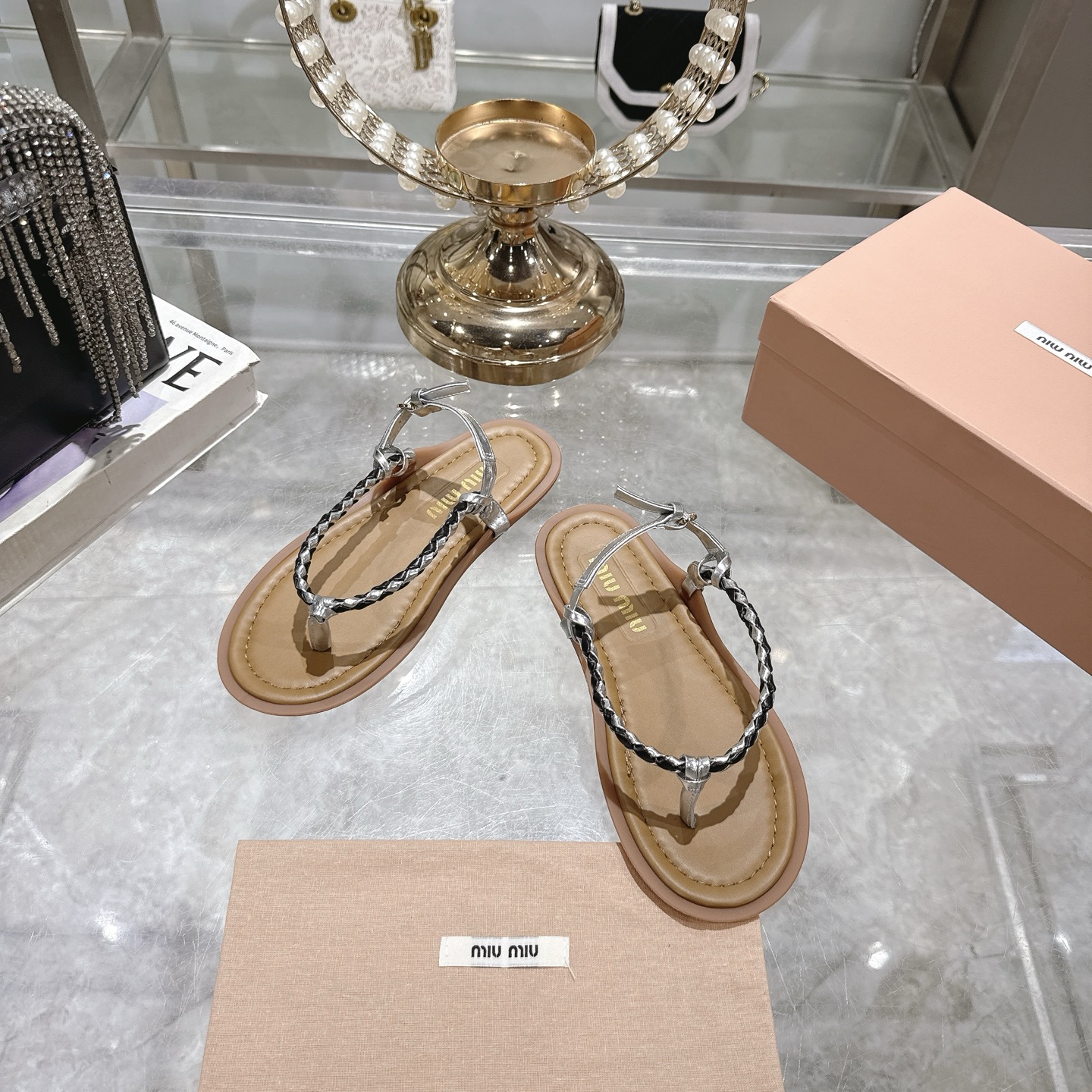 Miu Miu Women's Leather Thong Sandals - Braided Strap Flat Shoes 4 i1745729537648 5056 0 1