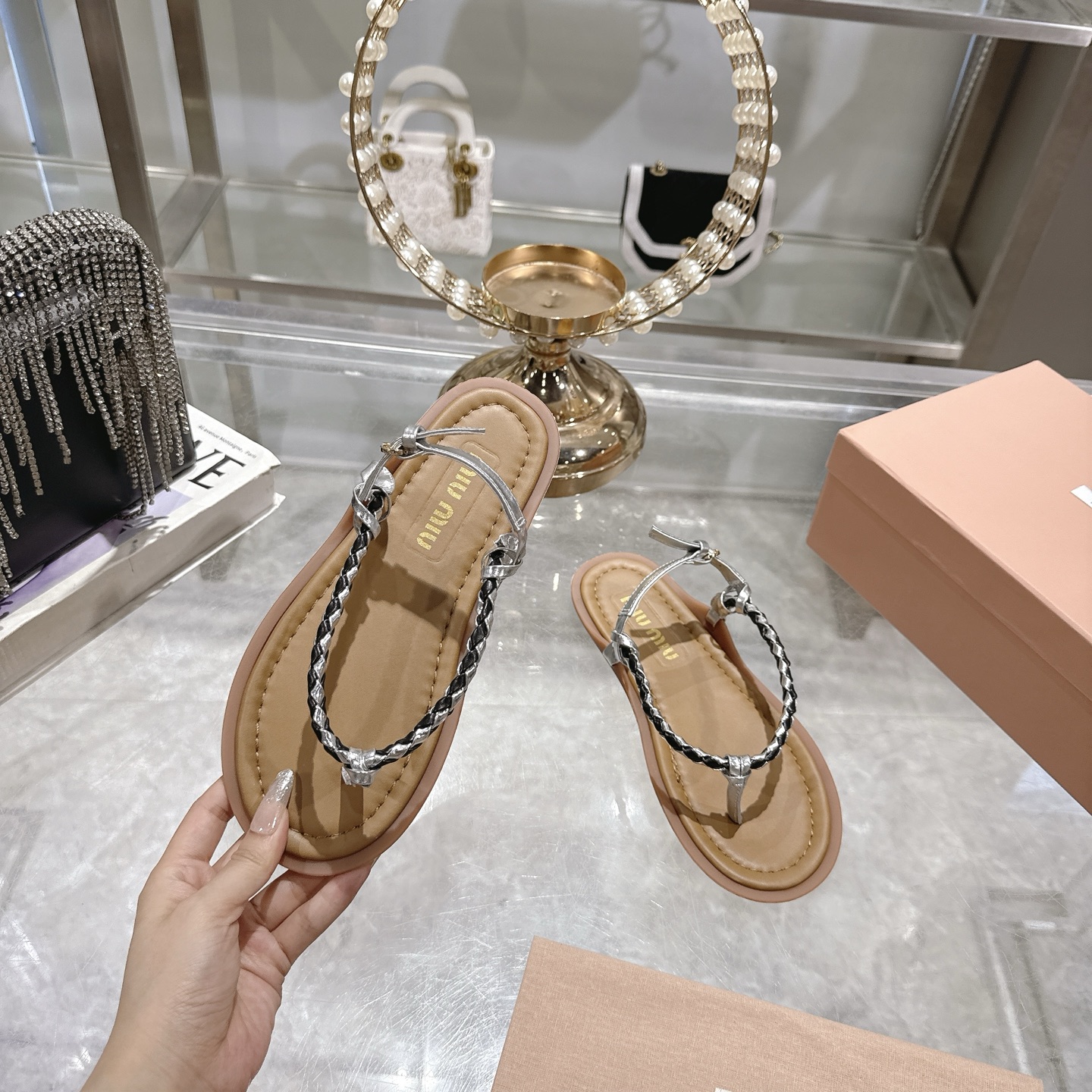 Miu Miu Women's Leather Thong Sandals - Braided Strap Flat Shoes 6 i1745729537648 9120 0 3