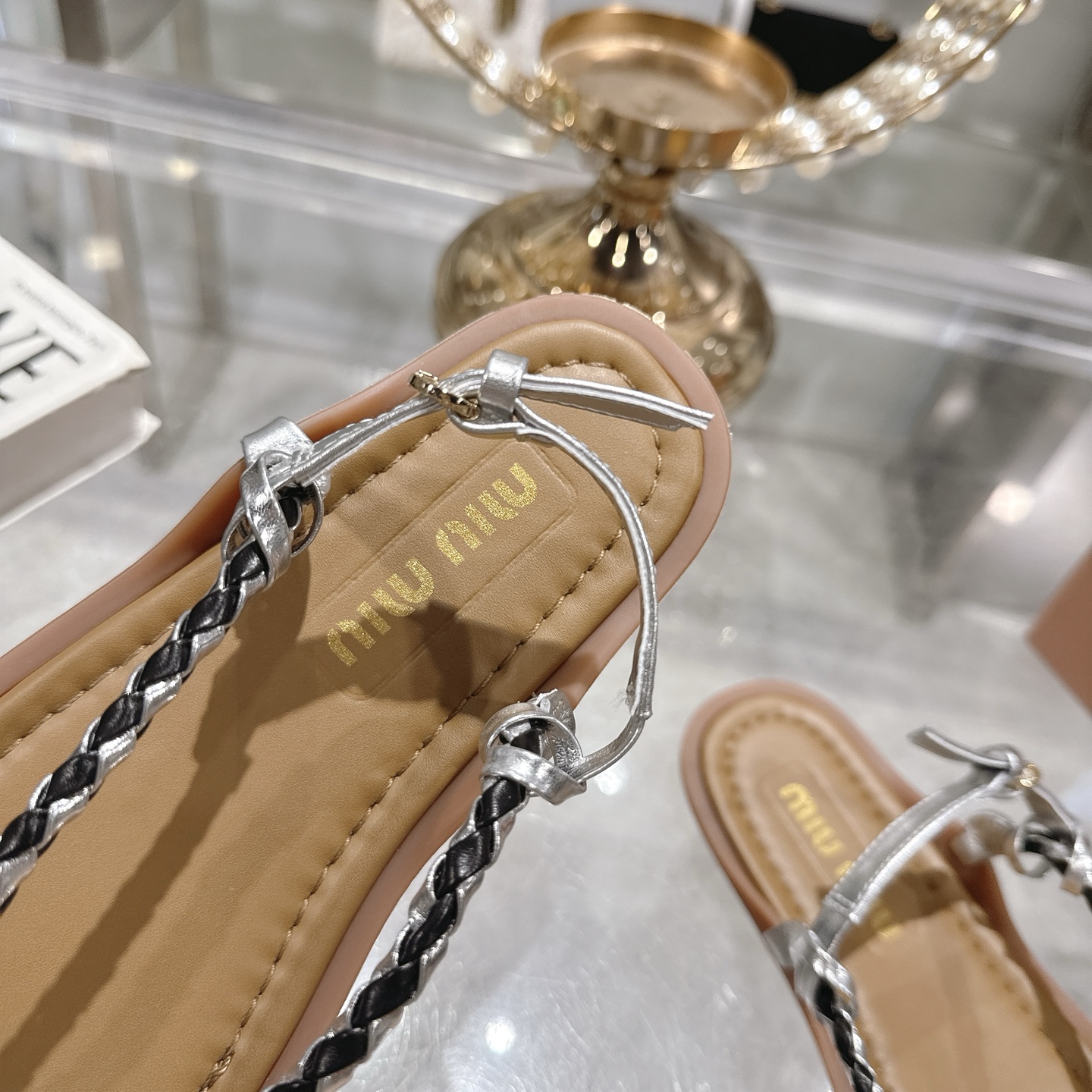 Miu Miu Women's Leather Thong Sandals - Braided Strap Flat Shoes 8 i1745729540065 6182 0 6