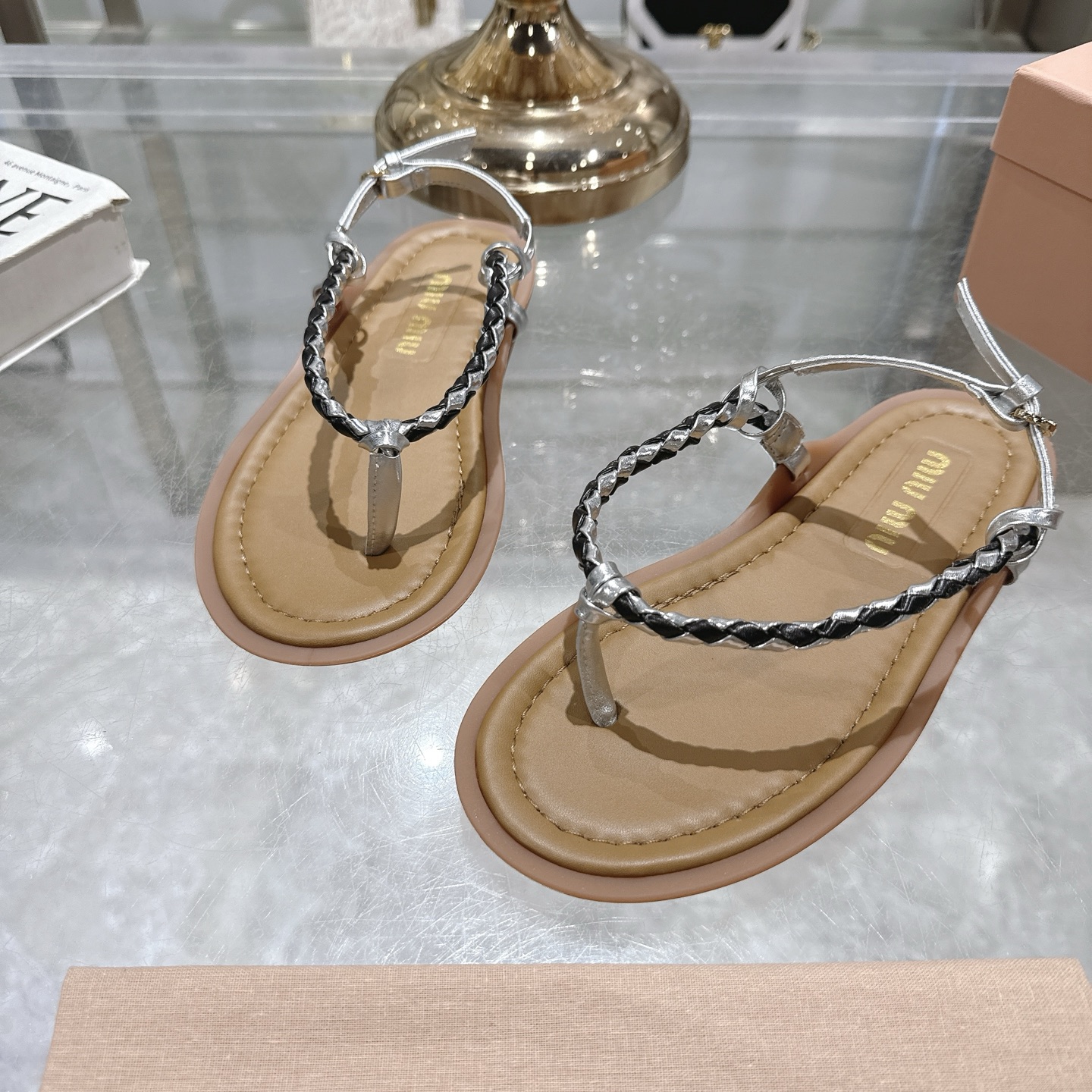 Miu Miu Women's Leather Thong Sandals - Braided Strap Flat Shoes 9 i1745729540077 128 0 7