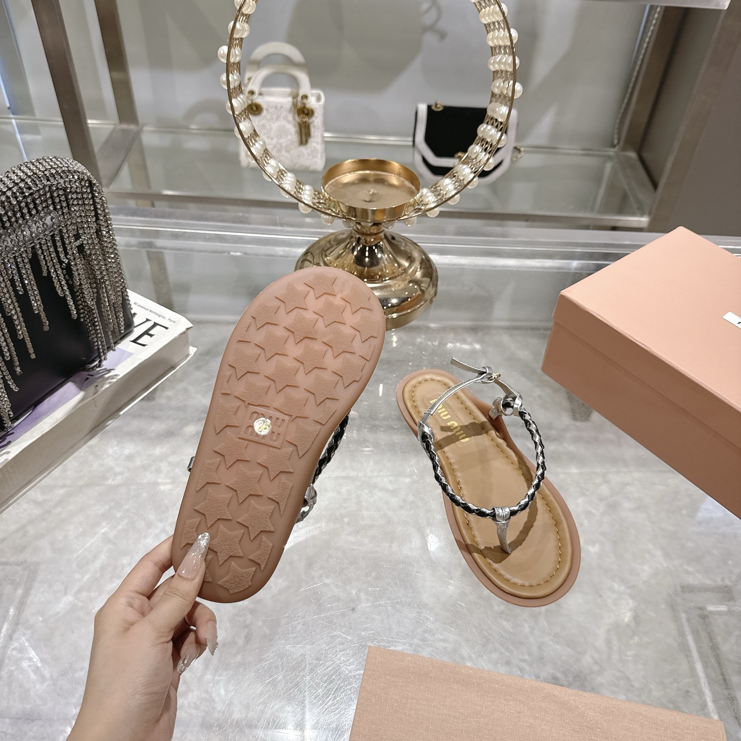 Miu Miu Women's Leather Thong Sandals - Braided Strap Flat Shoes 10 i1745729540162 6844 0 8