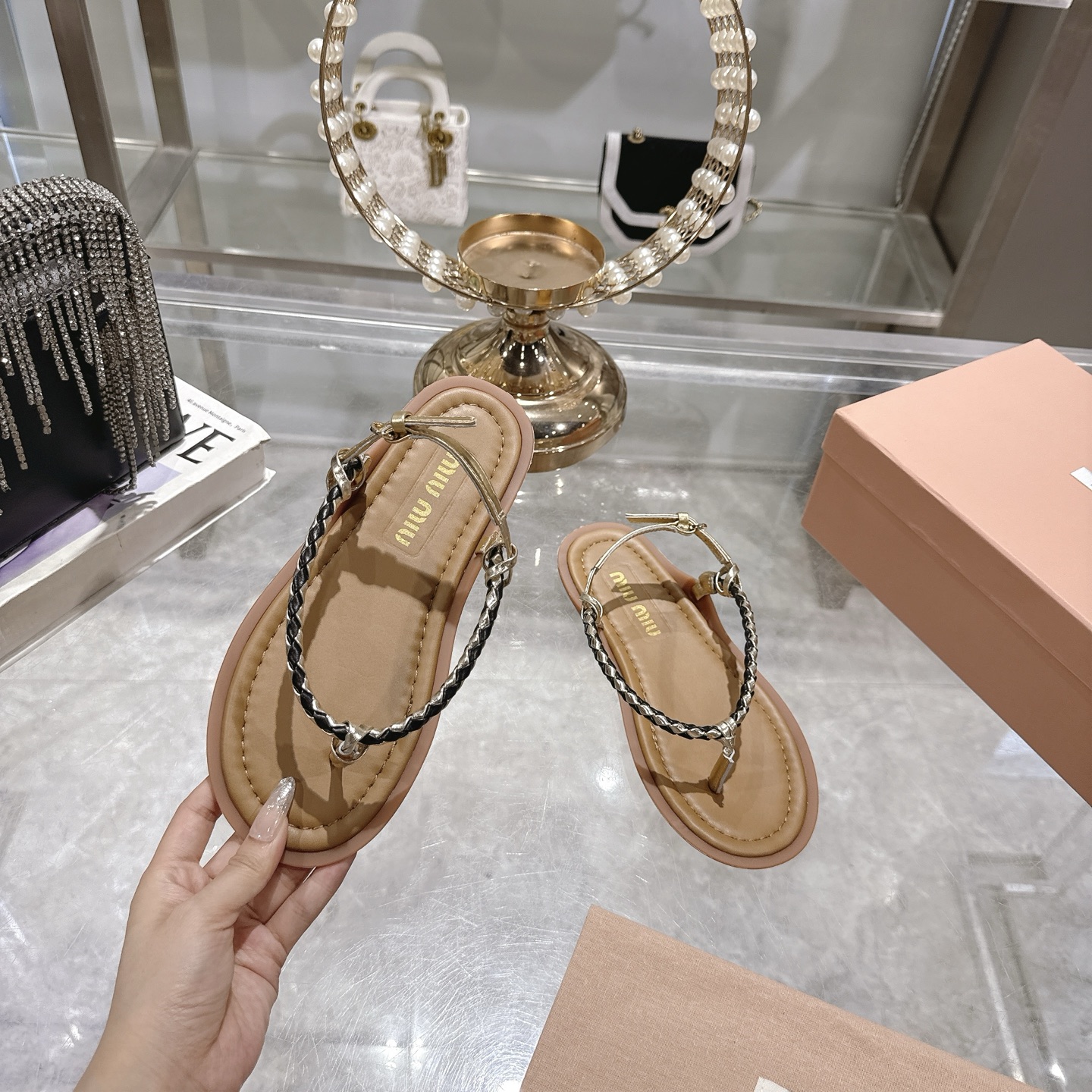 Miu Miu 25SS Braided Leather Thong Sandals - Luxurious Comfort & Style 6 i1745729676435 7590 0 3