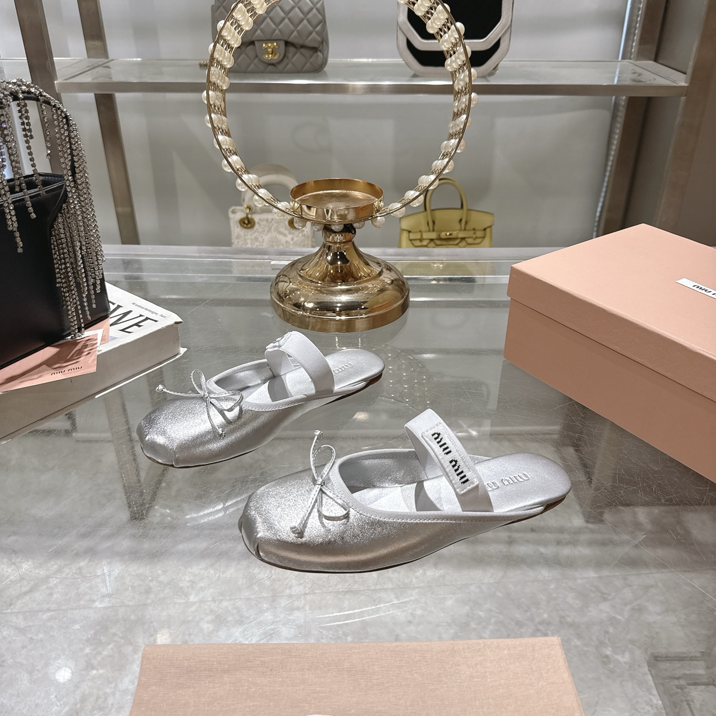 Miu Miu Women's Ballerina Bow-Tie Slippers Lambskin and Silk Silver 5 i1745731065974 232 0 2