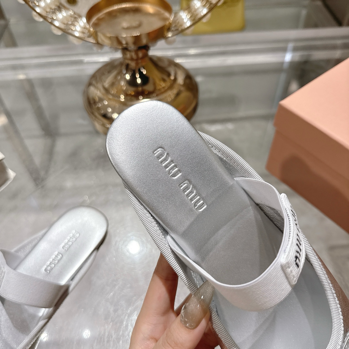 Miu Miu Women's Ballerina Bow-Tie Slippers Lambskin and Silk Silver 8 i1745731067786 7039 0 6