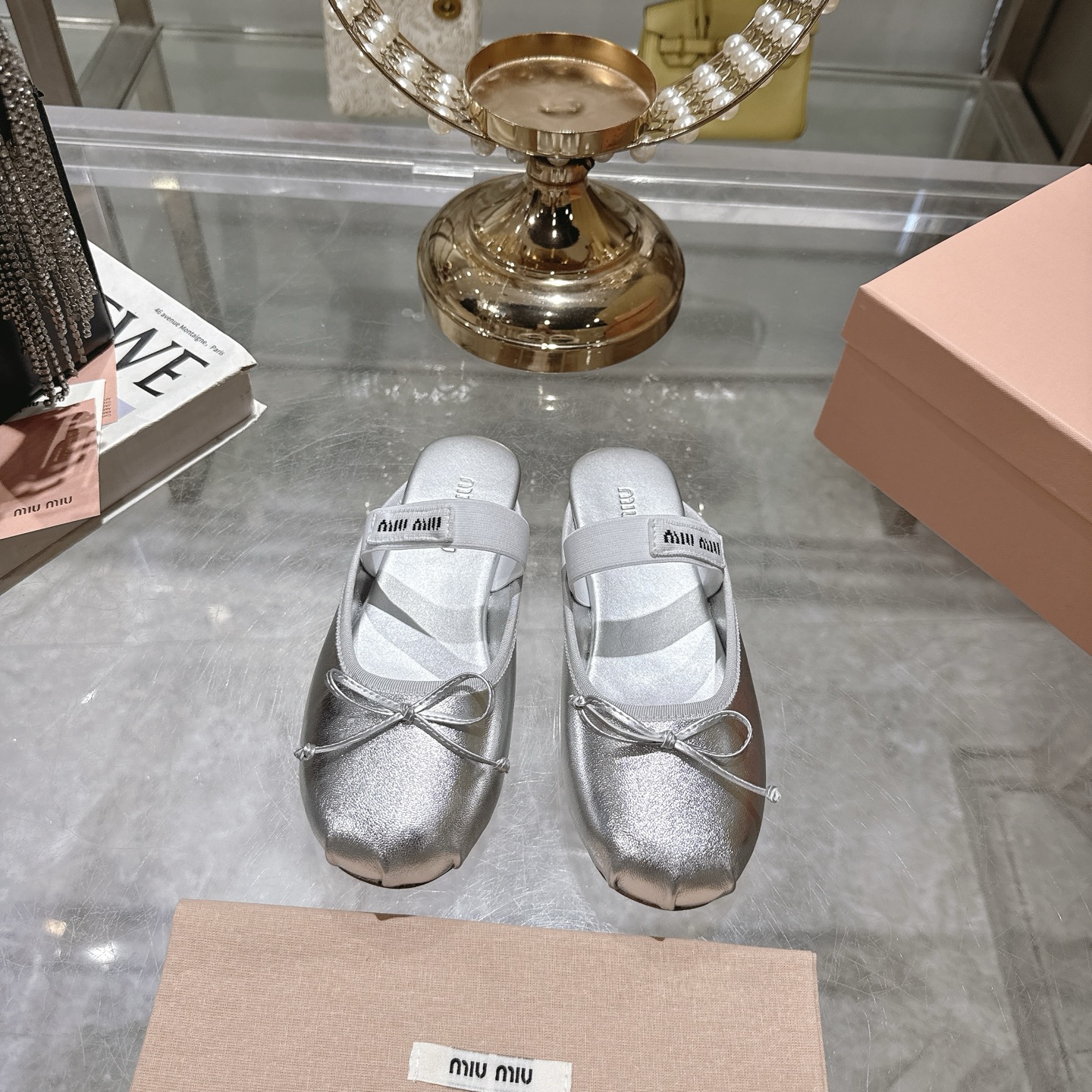 Miu Miu Women's Ballerina Bow-Tie Slippers Lambskin and Silk Silver 3 i1745731067952 3464 0 0