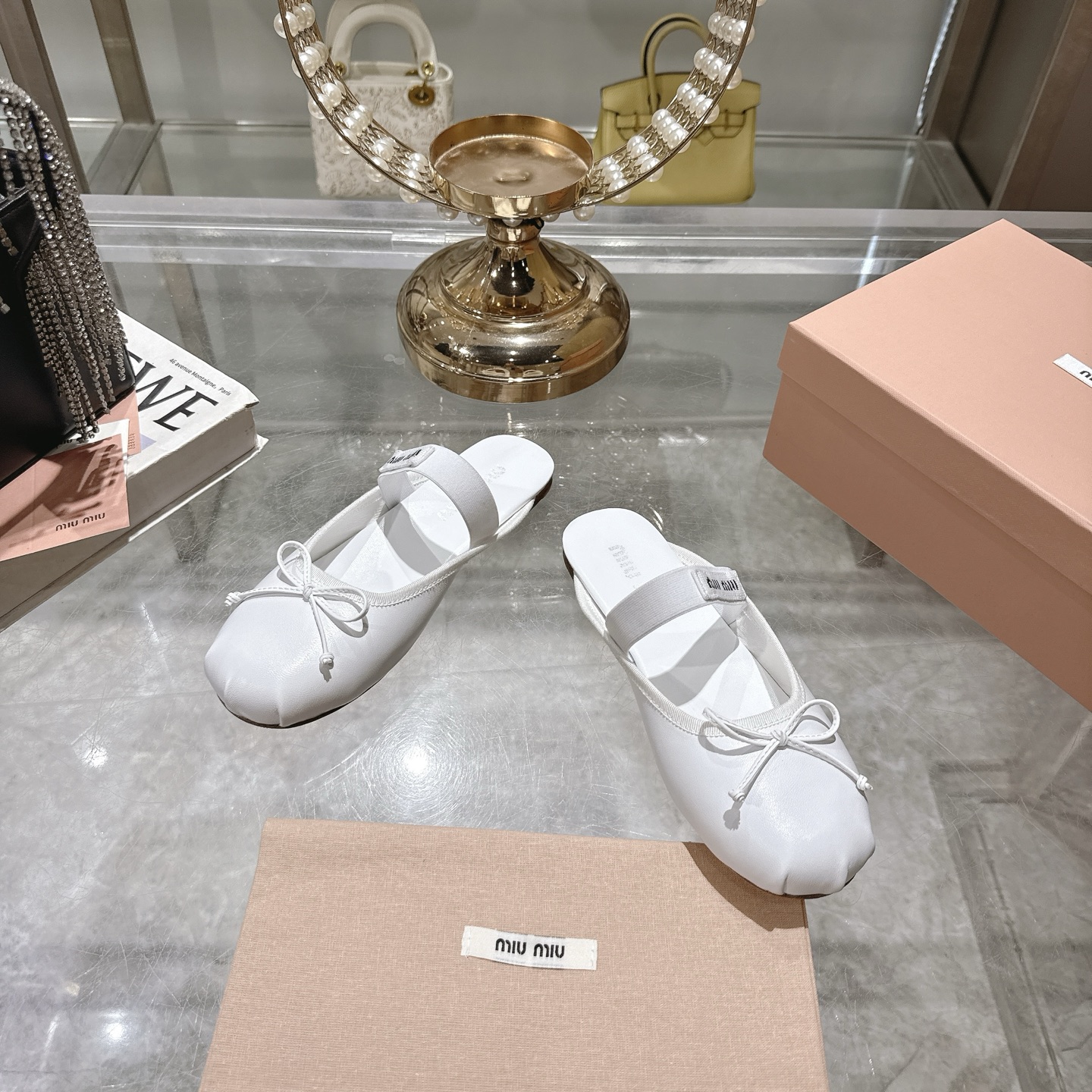 Miu Miu Bow-Embellished Leather Ballet Mules, Slip-On Shoes for Women 4 i1745735374985 3616 0 1