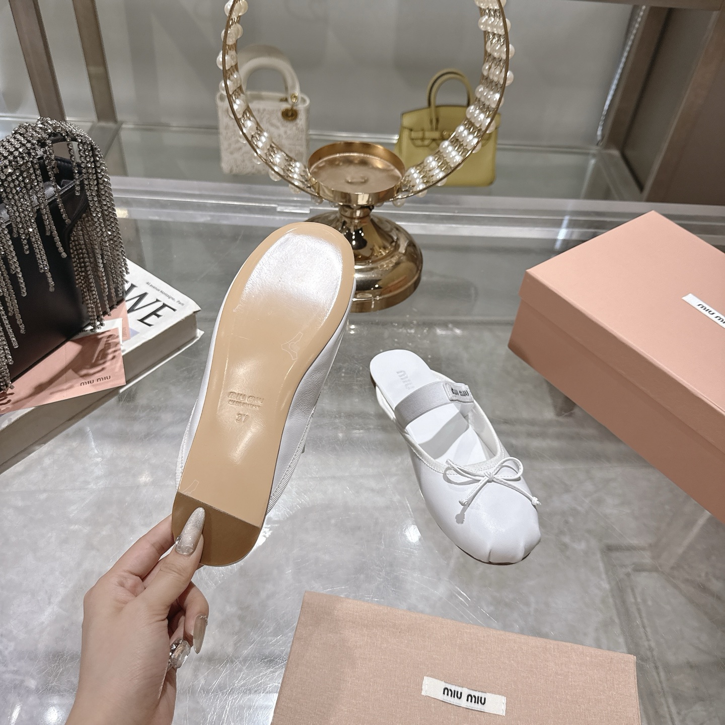Miu Miu Bow-Embellished Leather Ballet Mules, Slip-On Shoes for Women 10 i1745735375050 5032 0 8
