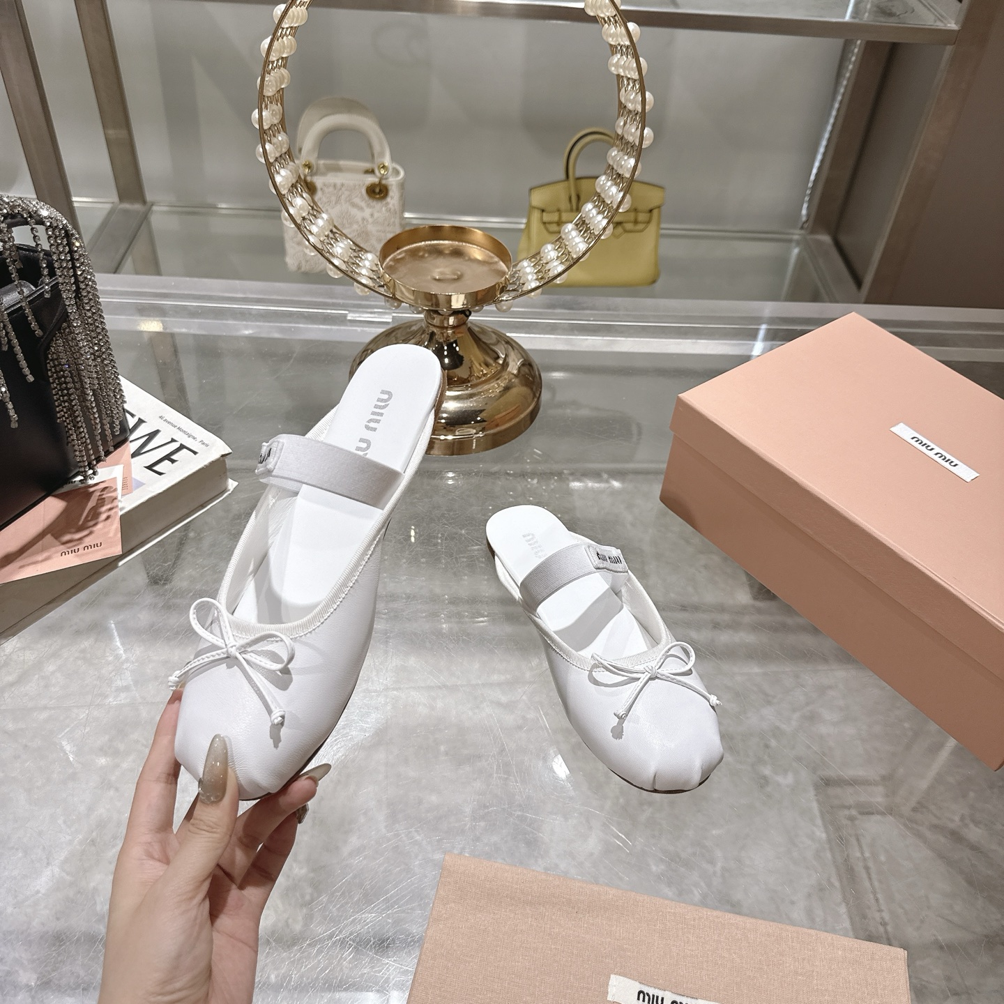 Miu Miu Bow-Embellished Leather Ballet Mules, Slip-On Shoes for Women 6 i1745735375055 4623 0 3