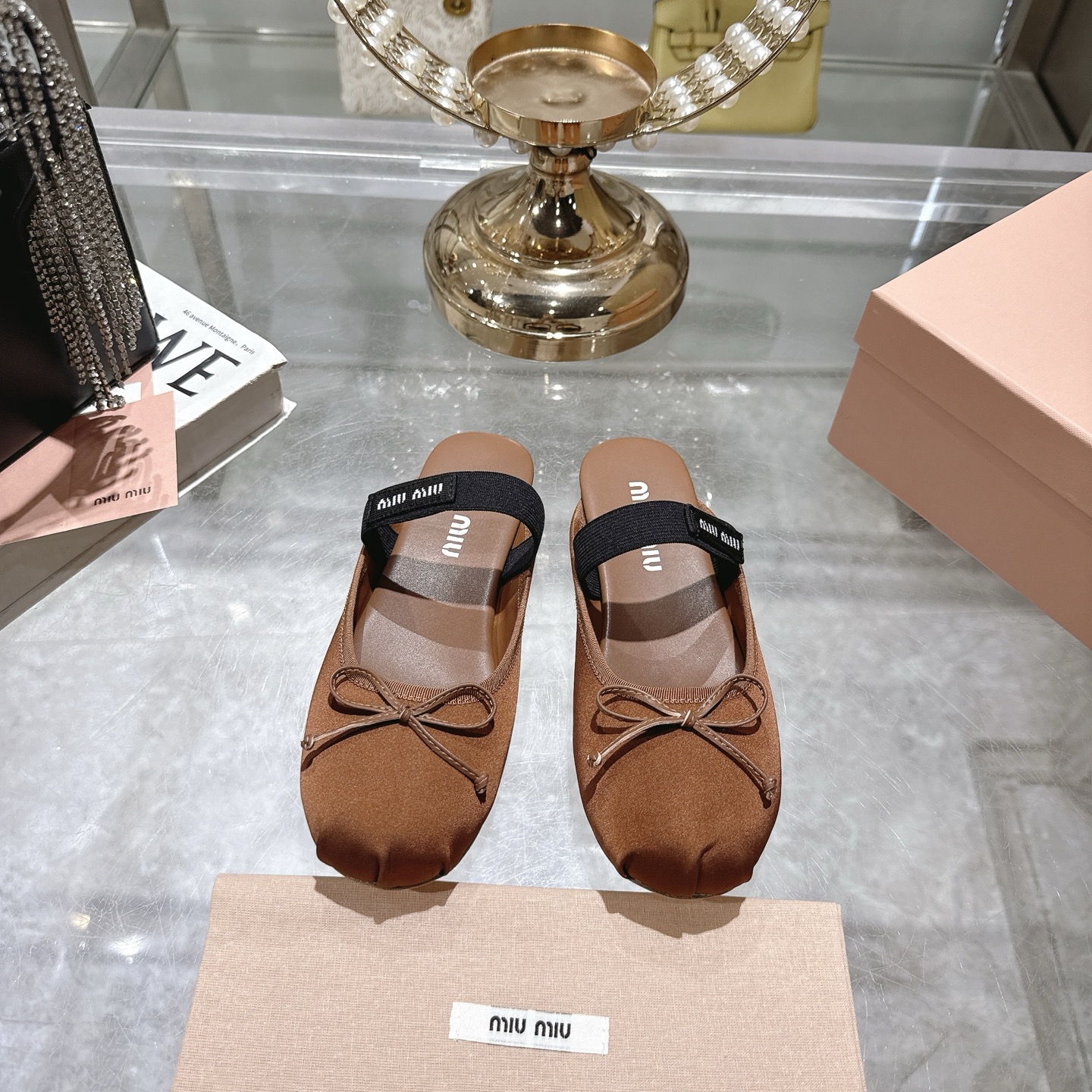 Miu Miu Bow-Embellished Leather Slippers, Women's Shoes, US Size 5 to 9 3 i1745735501700 3176 0 0