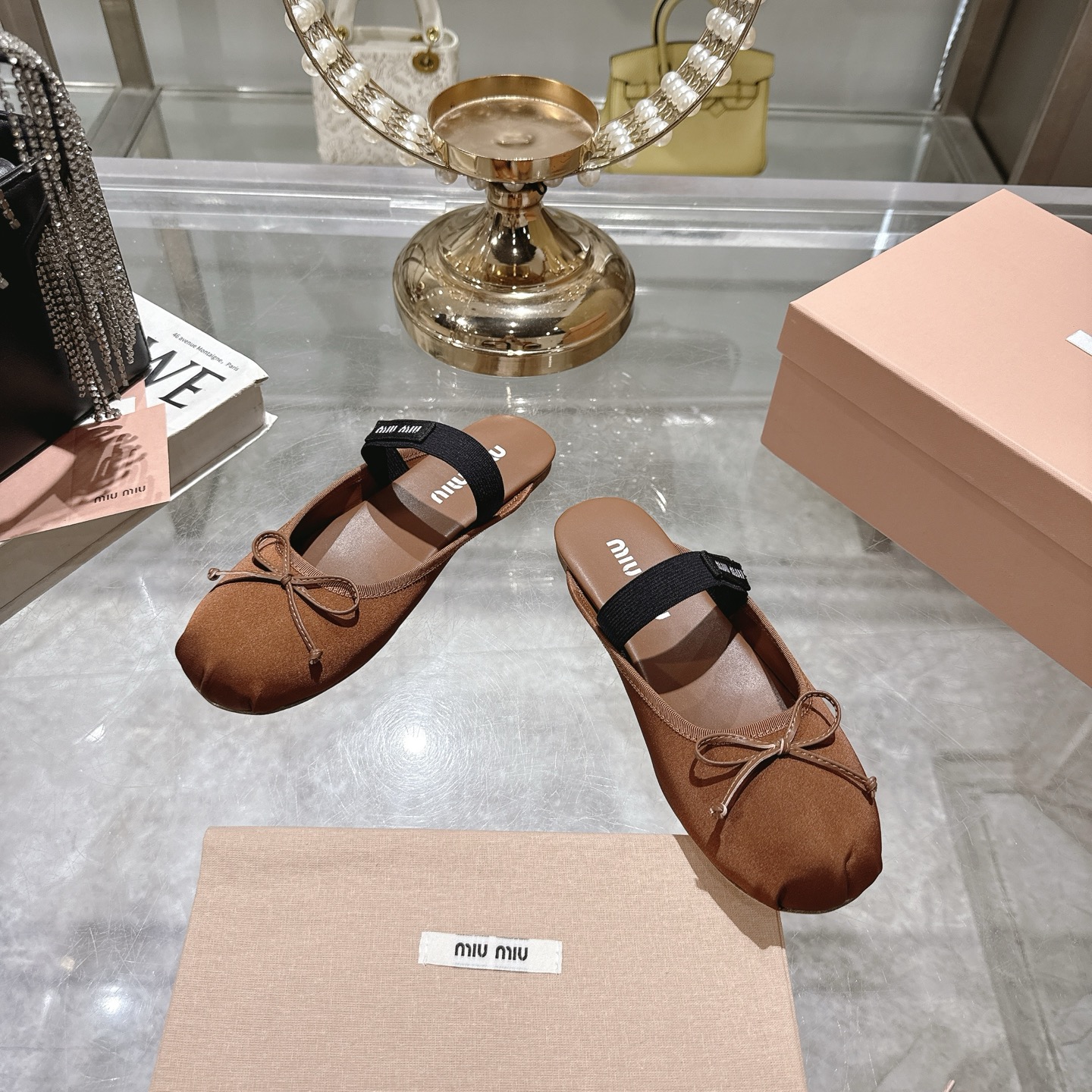 Miu Miu Bow-Embellished Leather Slippers, Women's Shoes, US Size 5 to 9 4 i1745735501768 6681 0 1