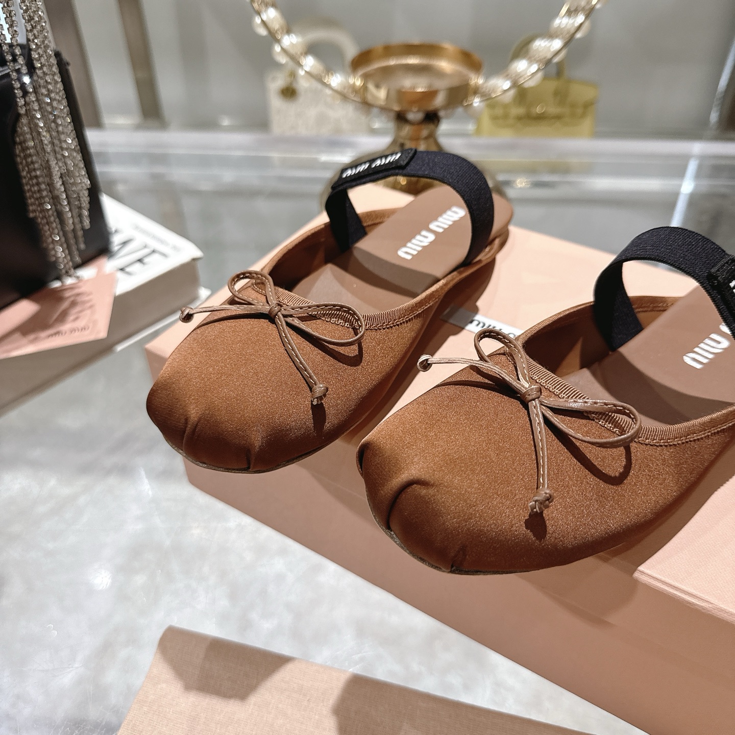 Miu Miu Bow-Embellished Leather Slippers, Women's Shoes, US Size 5 to 9 9 i1745735504277 4881 0 7