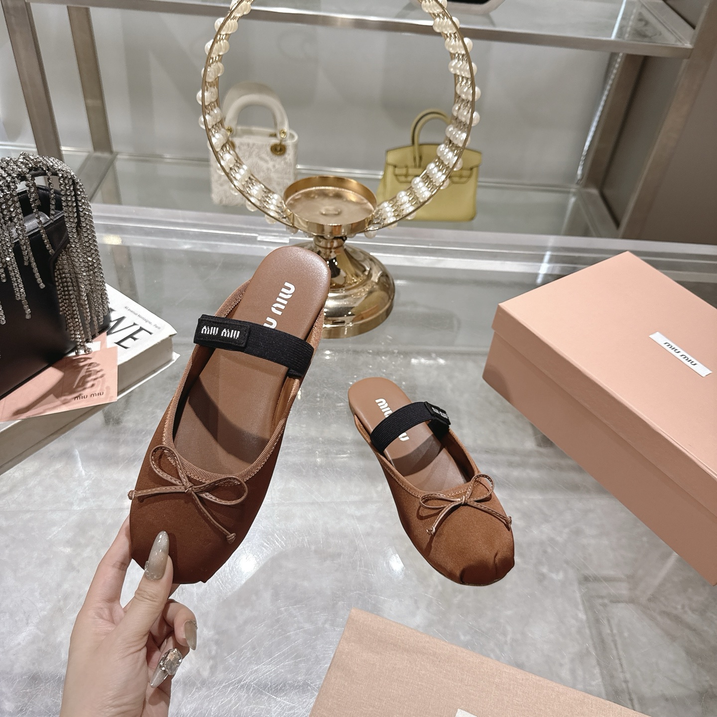 Miu Miu Bow-Embellished Leather Slippers, Women's Shoes, US Size 5 to 9 6 i1745735504345 1121 0 3
